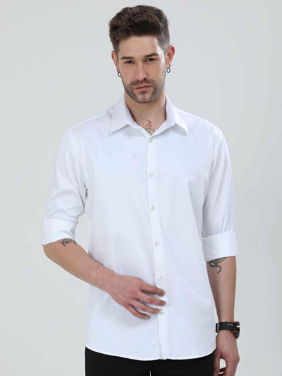 Bright White Solid Full Sleeve Shirt - Guniaa Fashions