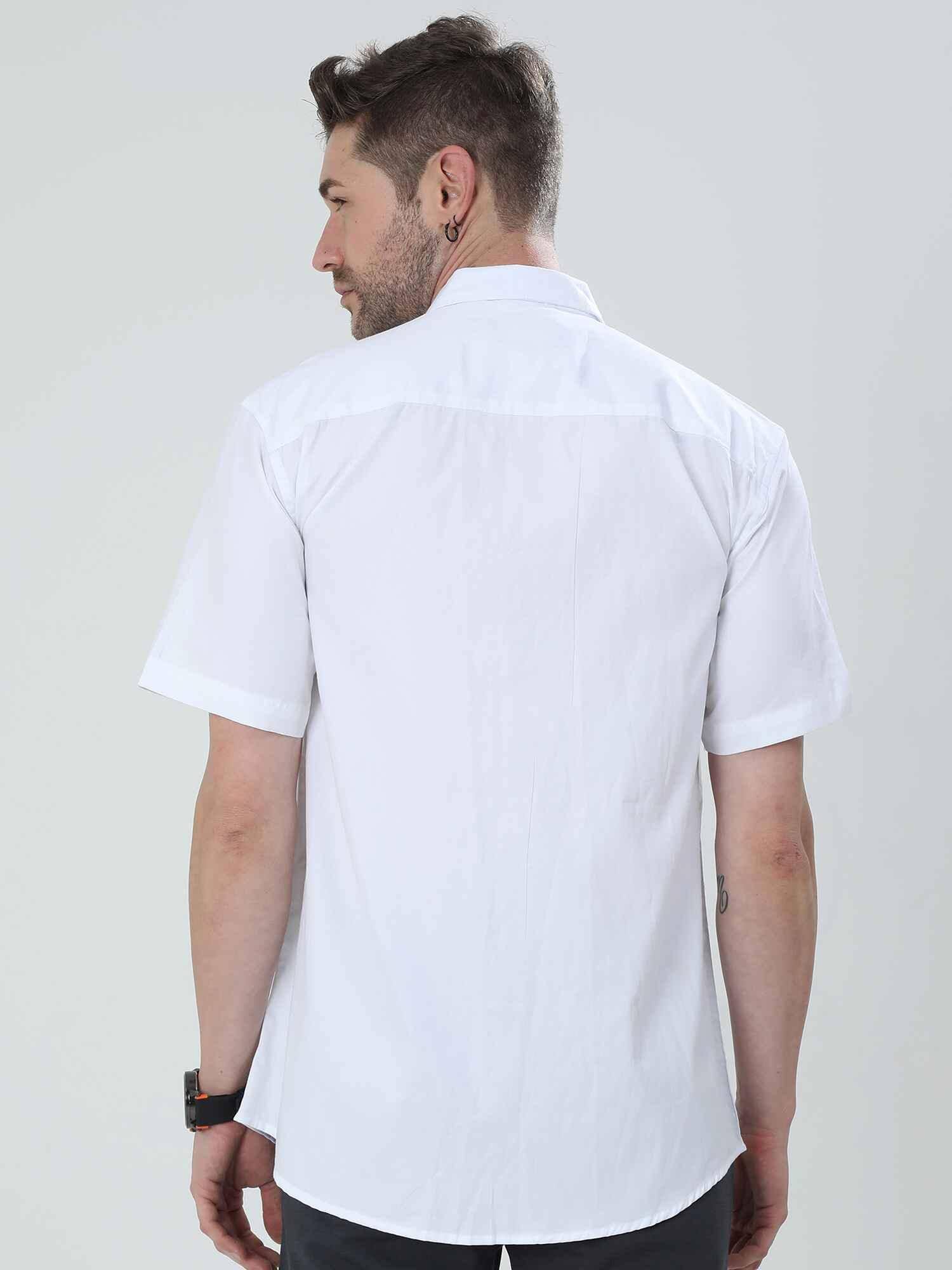 Bright White Solid Half Sleeve Shirt - Guniaa Fashions