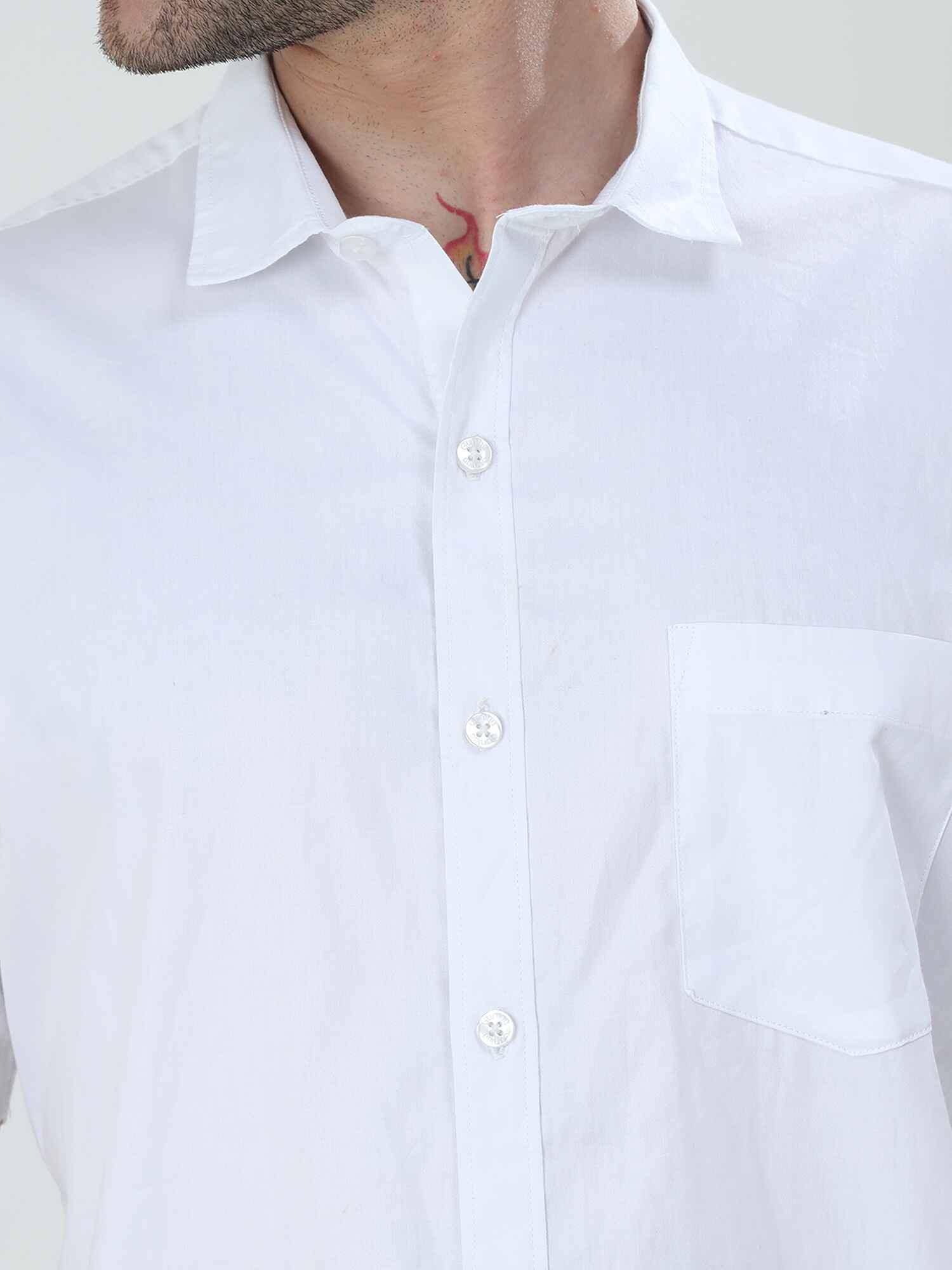 Bright White Solid Half Sleeve Shirt - Guniaa Fashions