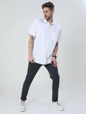 Bright White Solid Half Sleeve Shirt - Guniaa Fashions