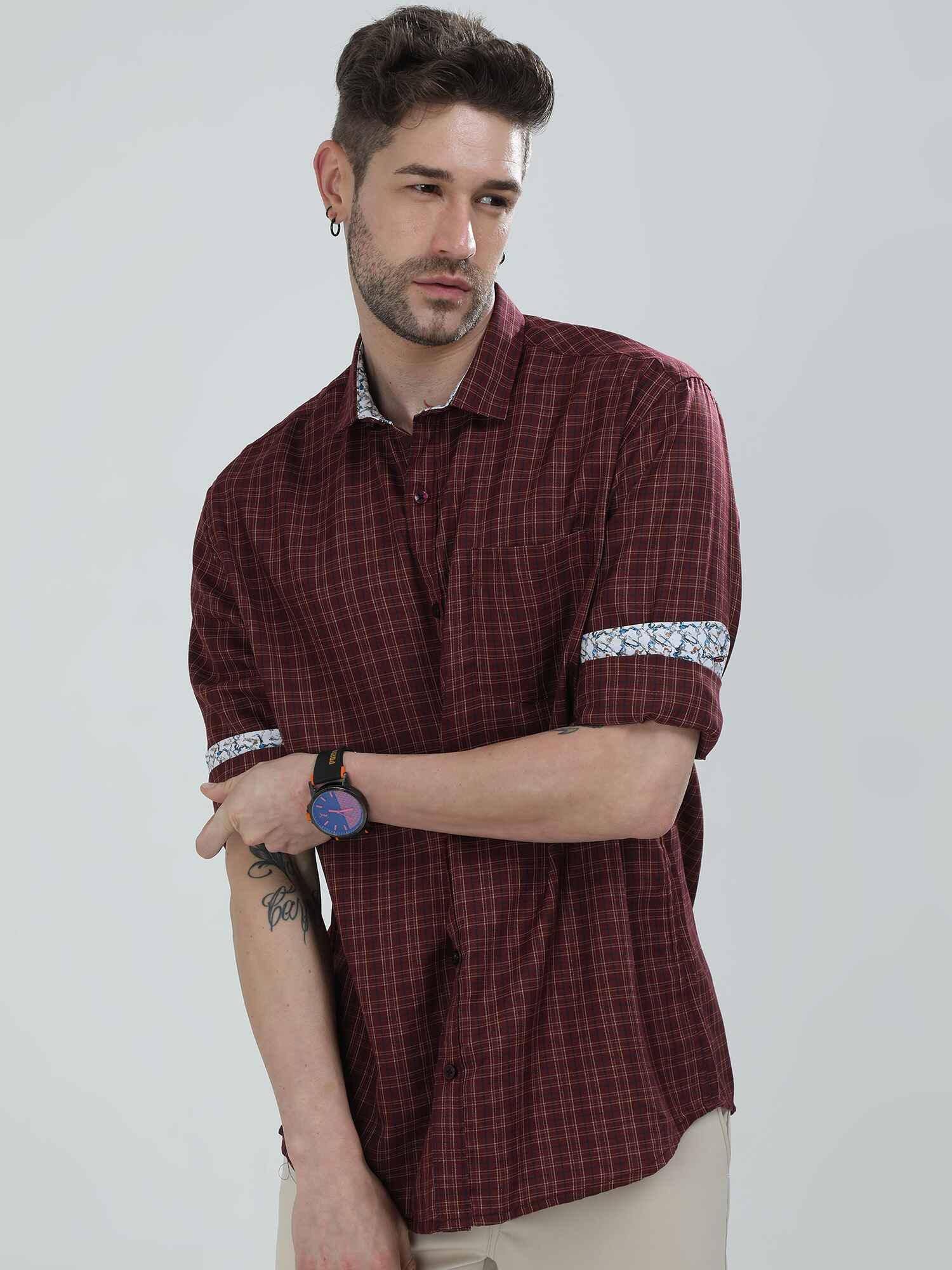 Brown Checkered Cotton Full Shirt - Guniaa Fashions