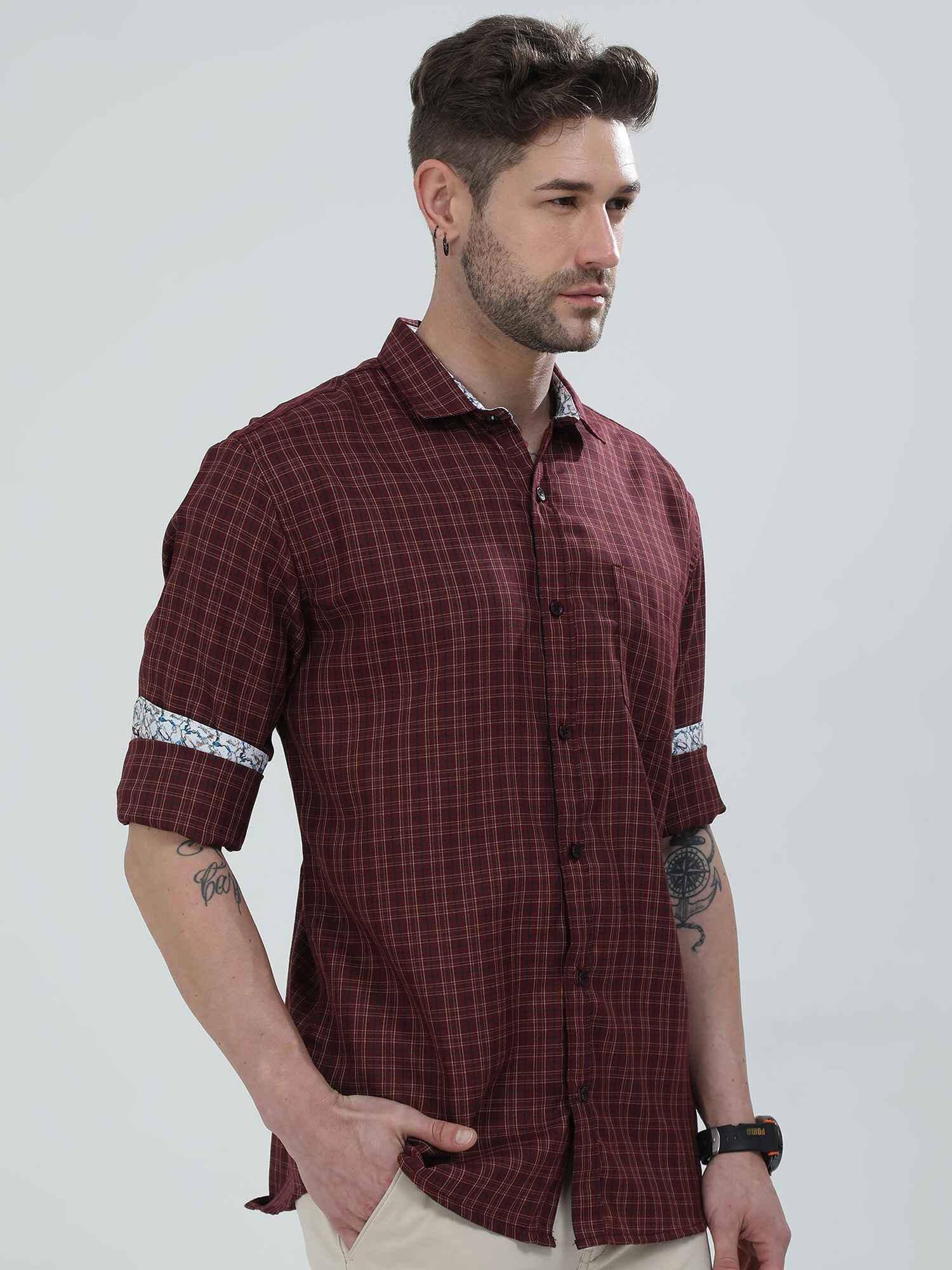 Brown Checkered Cotton Full Shirt - Guniaa Fashions