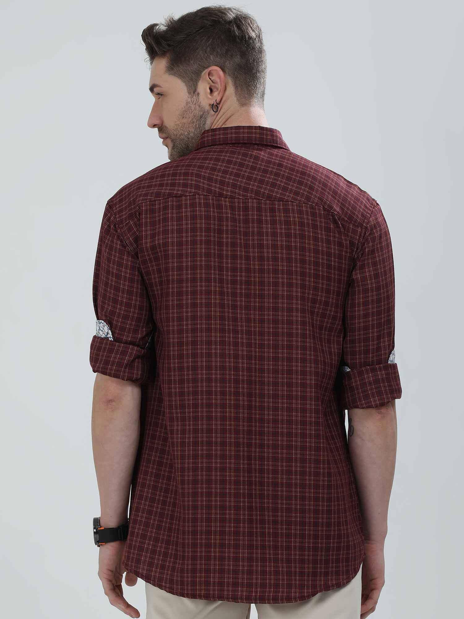 Brown Checkered Cotton Full Shirt - Guniaa Fashions