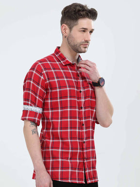 Candy Red Checkered Cotton Shirt - Guniaa Fashions