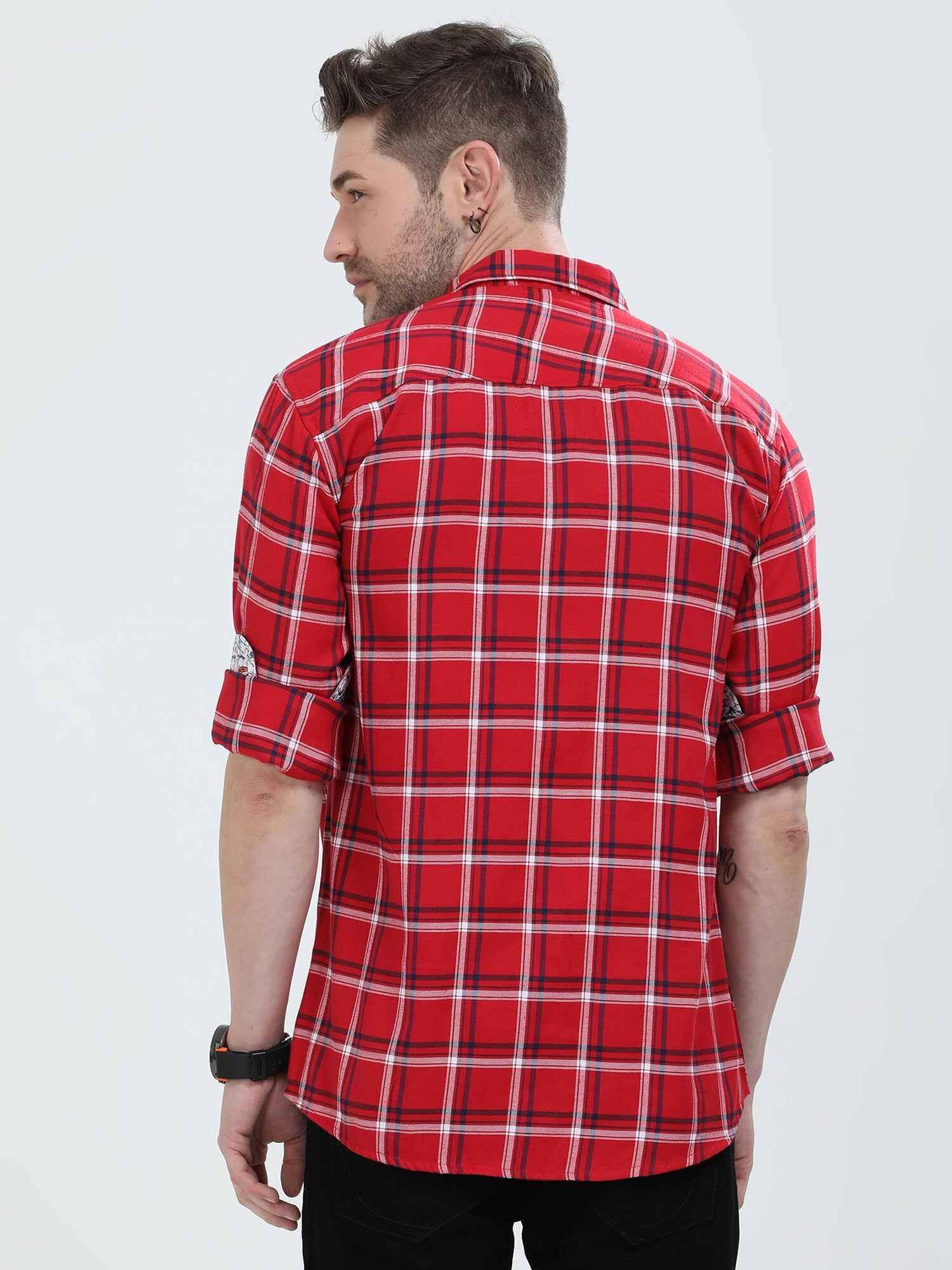 Candy Red Checkered Cotton Shirt - Guniaa Fashions