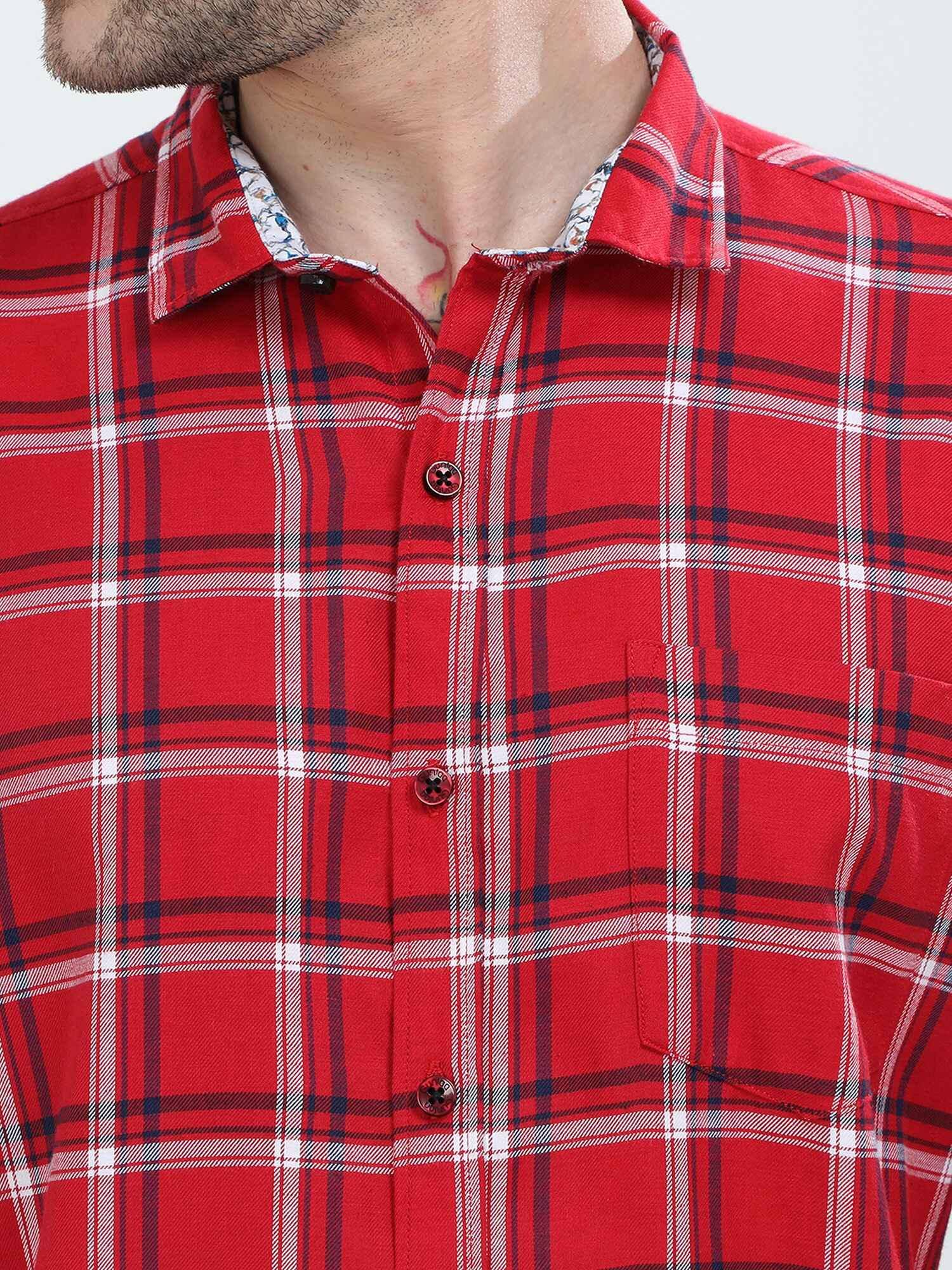 Candy Red Checkered Cotton Shirt - Guniaa Fashions