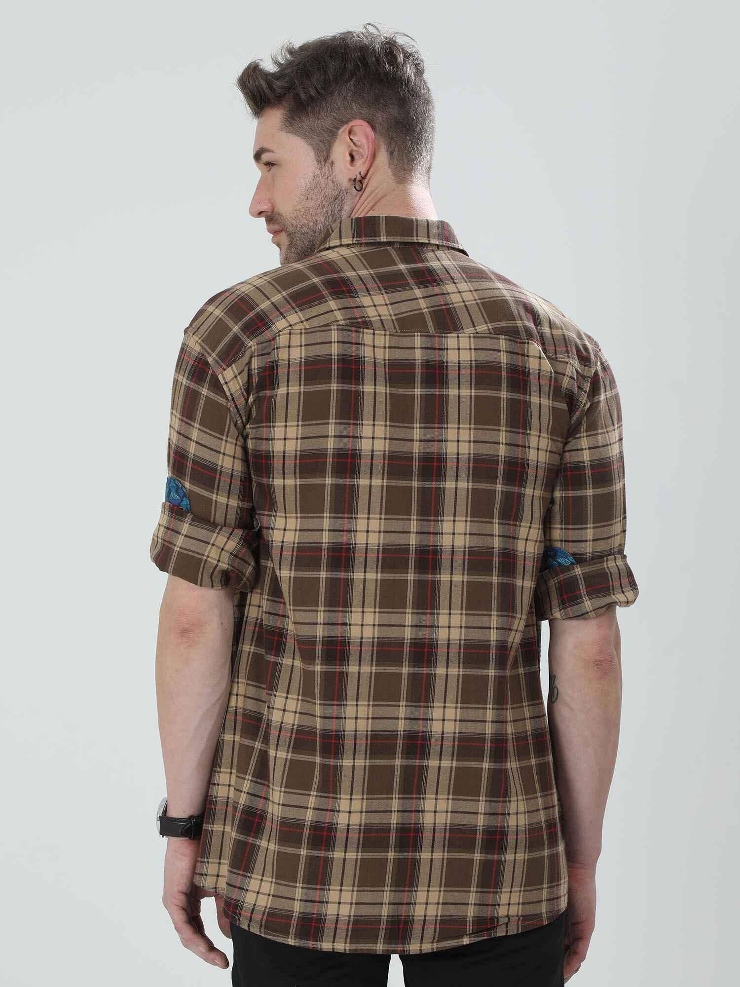 Caramel Checkered Cotton Shirt - Guniaa Fashions