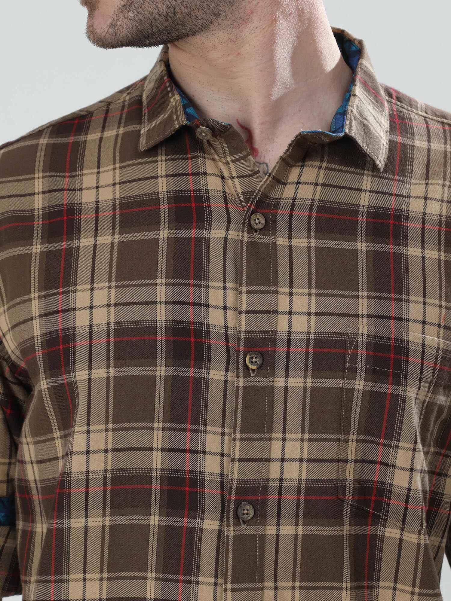 Caramel Checkered Cotton Shirt - Guniaa Fashions