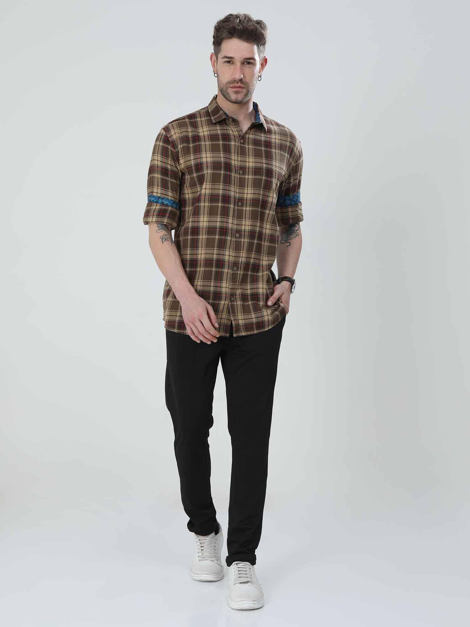 Caramel Checkered Cotton Shirt - Guniaa Fashions