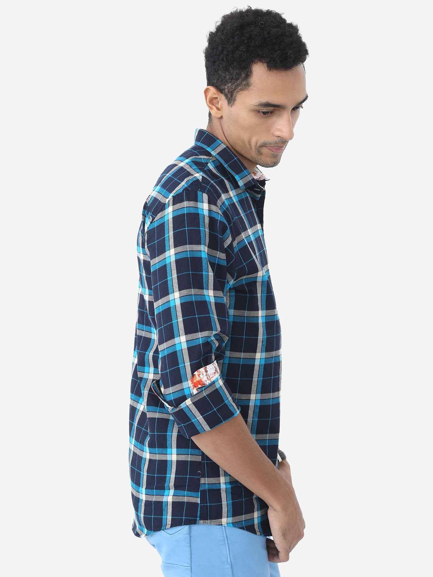 Classic Navy Checks Digital Printed Full Shirt - Guniaa Fashions