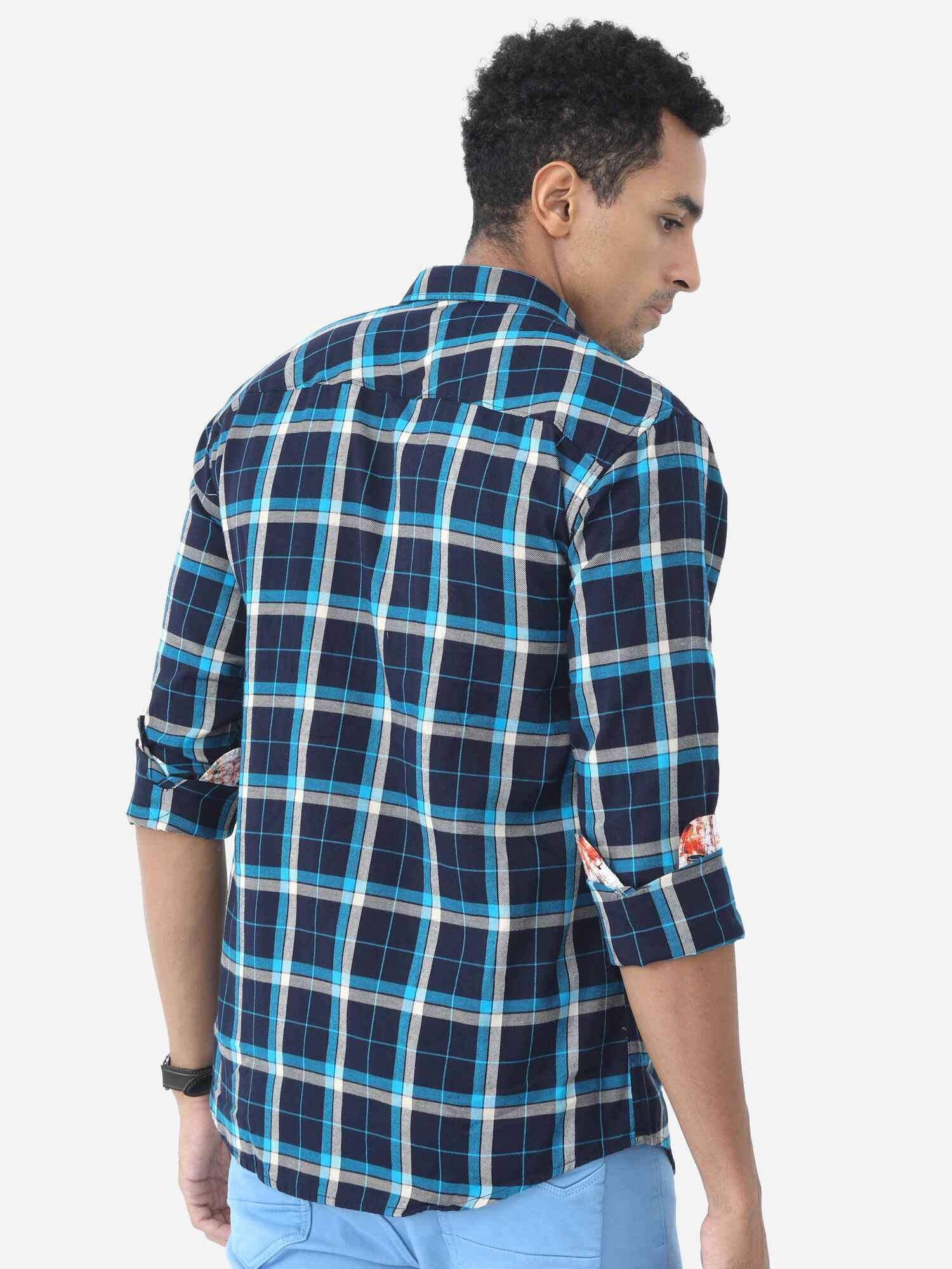 Classic Navy Checks Digital Printed Full Shirt - Guniaa Fashions