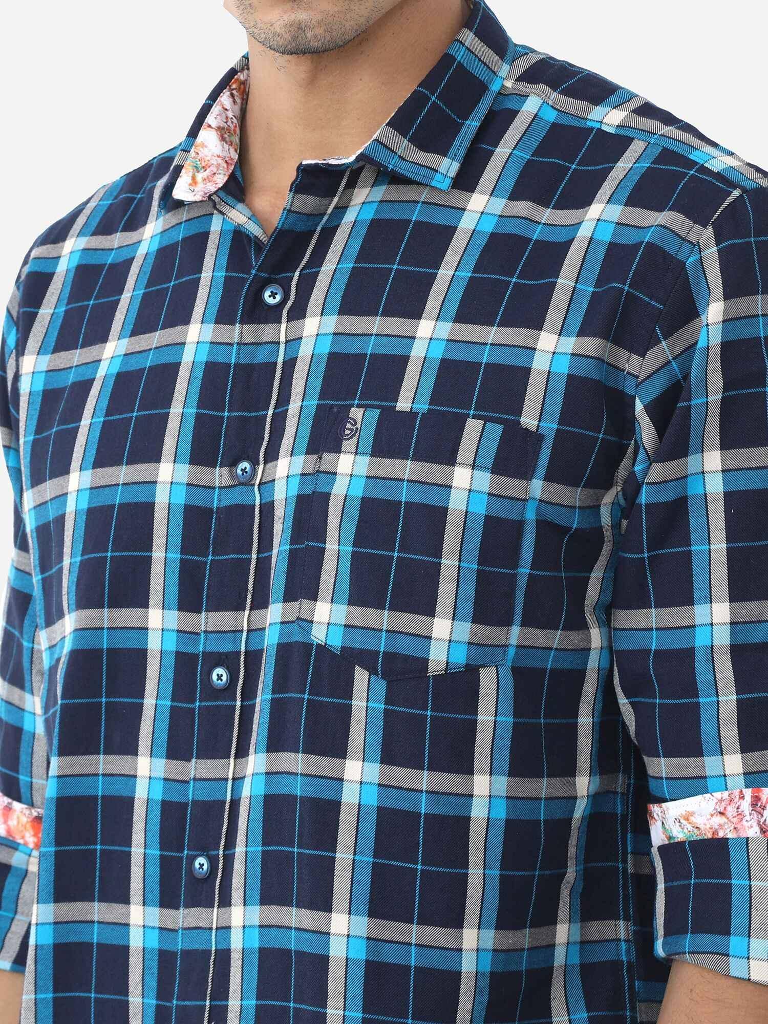 Classic Navy Checks Digital Printed Full Shirt - Guniaa Fashions