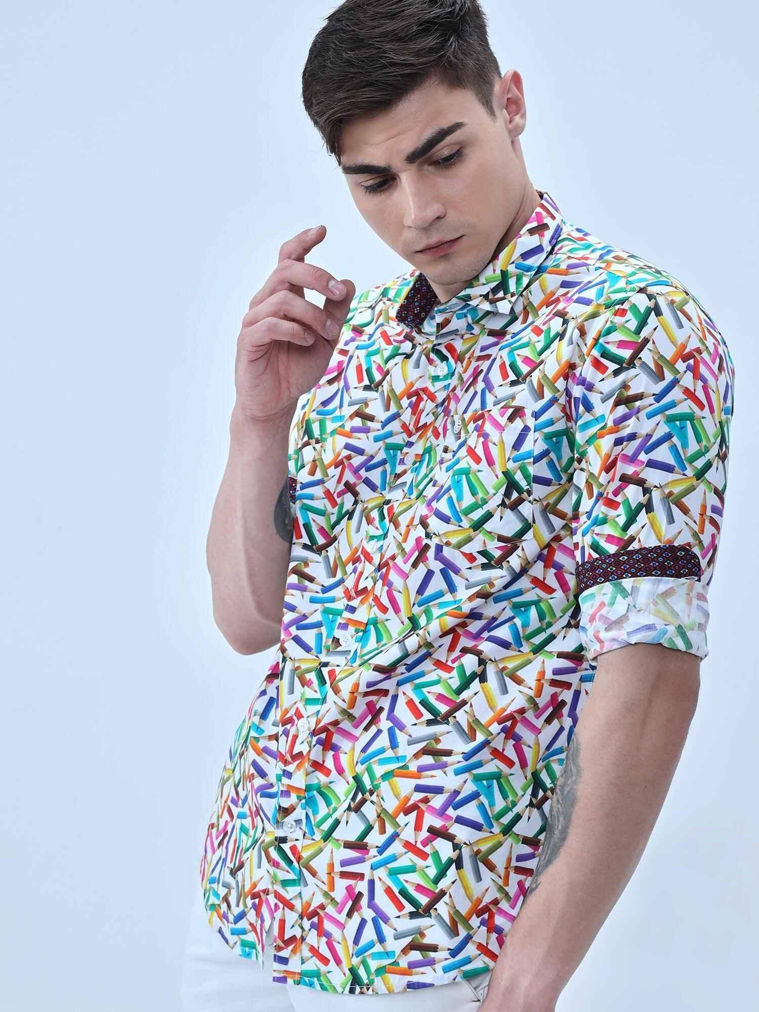 Colour Pencil Digital Printed Full Shirt - Guniaa Fashions