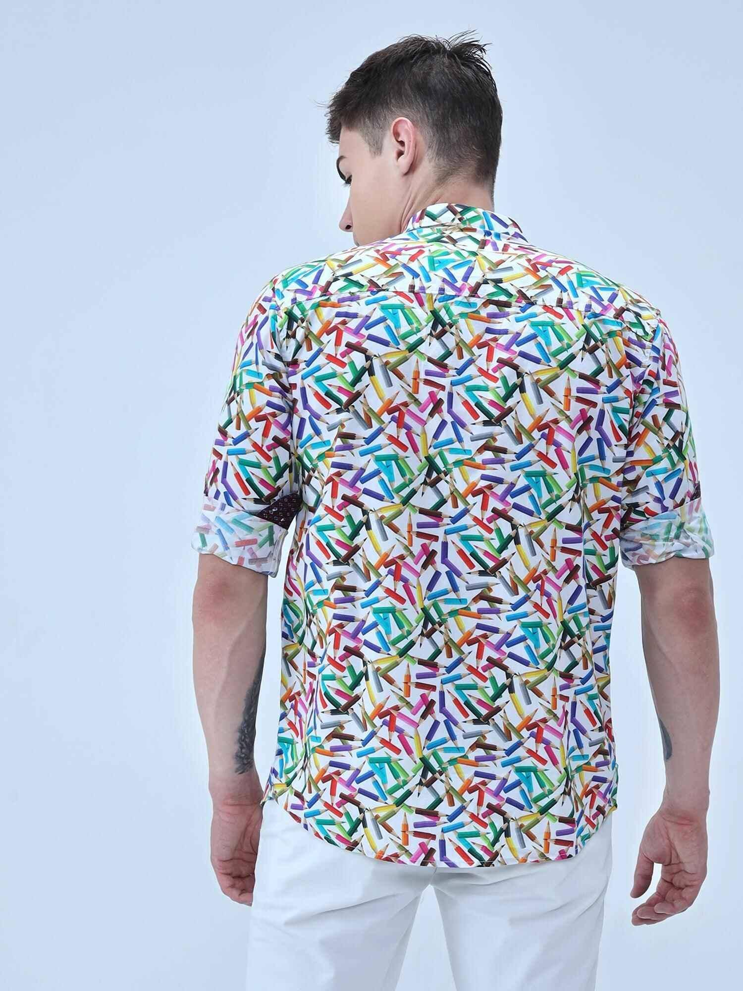 Colour Pencil Digital Printed Full Shirt - Guniaa Fashions