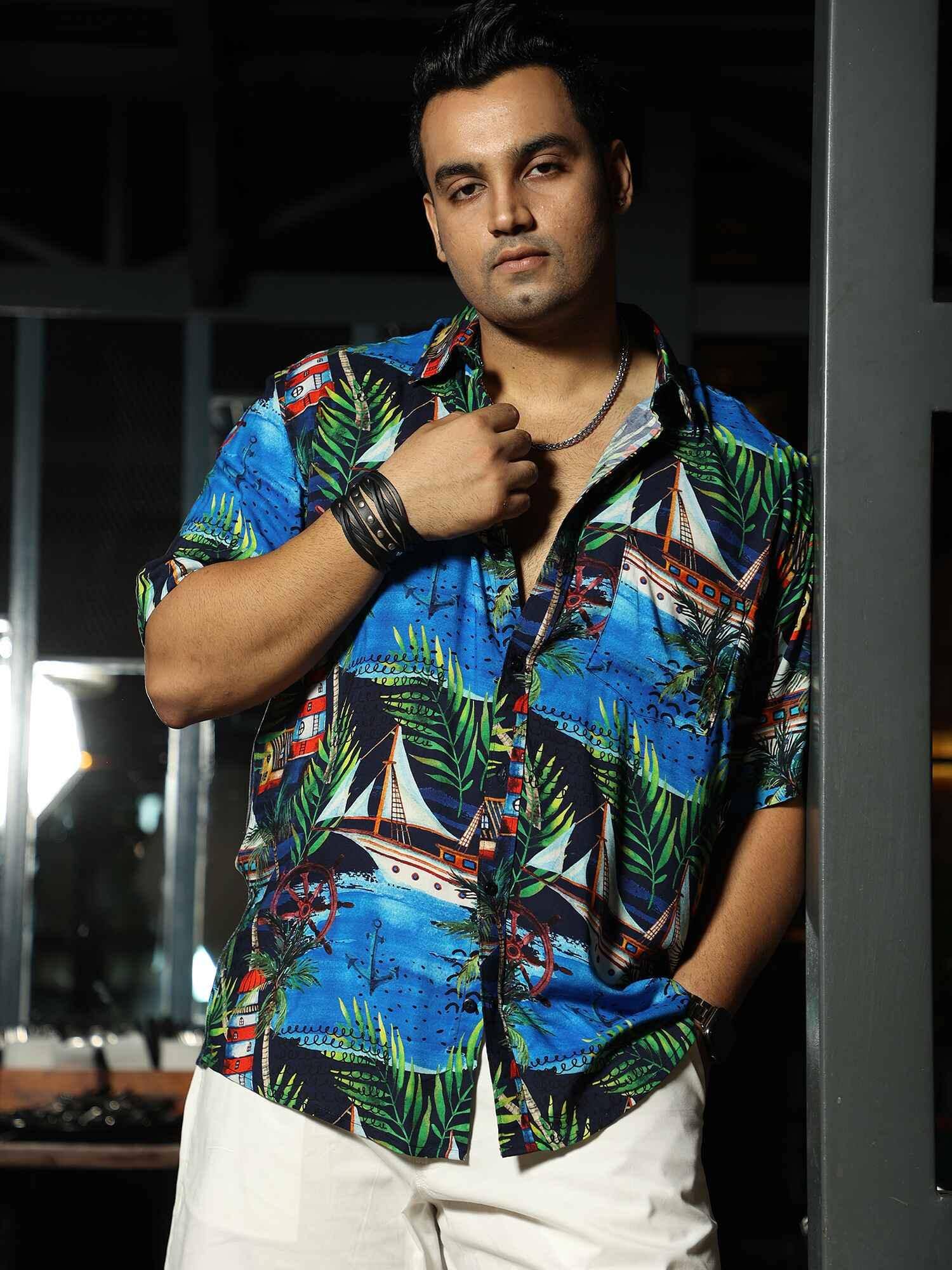 Cool Beach Printed Party Wear Half Shirt Men's Plus Size - Guniaa Fashions