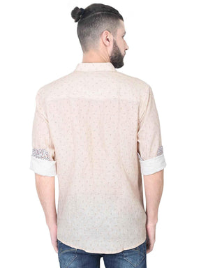 Cream Linen Printed Casual Shirt - Guniaa Fashions