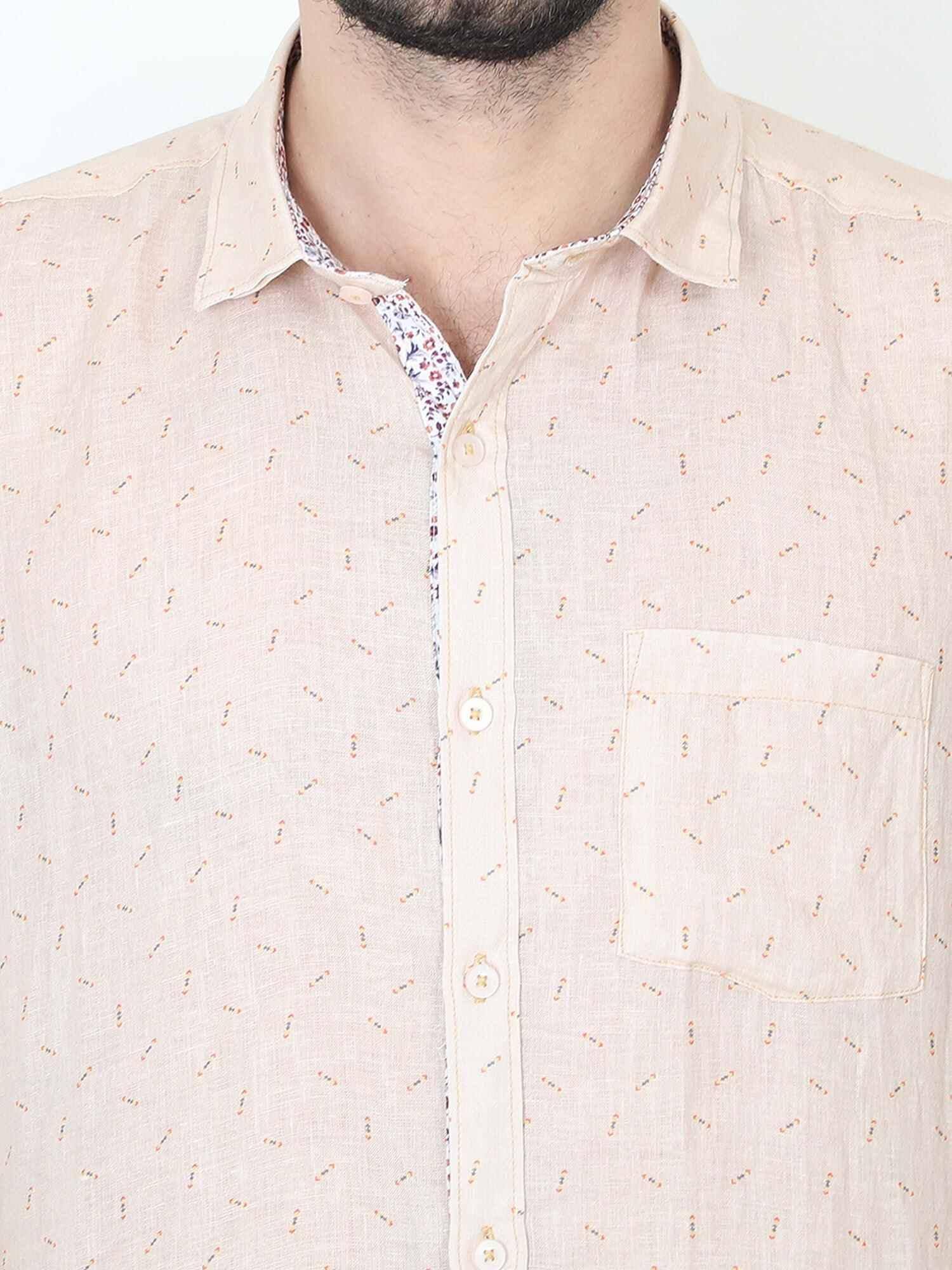 Cream Linen Printed Casual Shirt - Guniaa Fashions