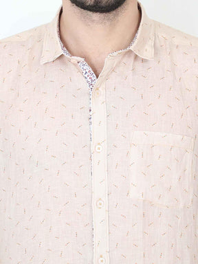 Cream Linen Printed Casual Shirt - Guniaa Fashions