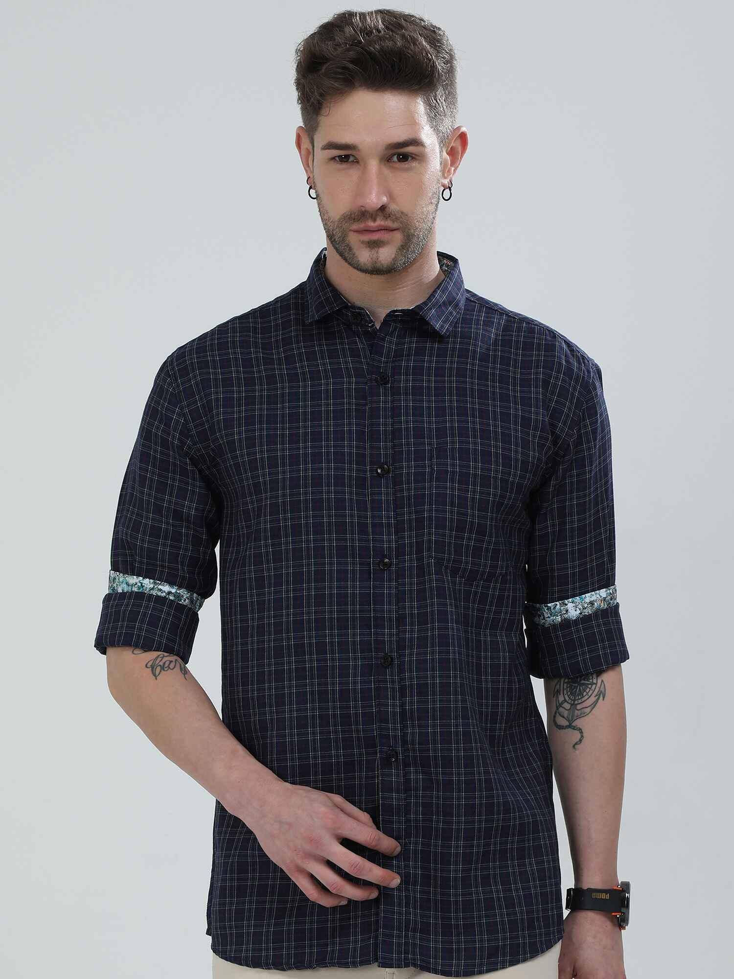 Dark Grey Checkered Cotton Shirt - Guniaa Fashions