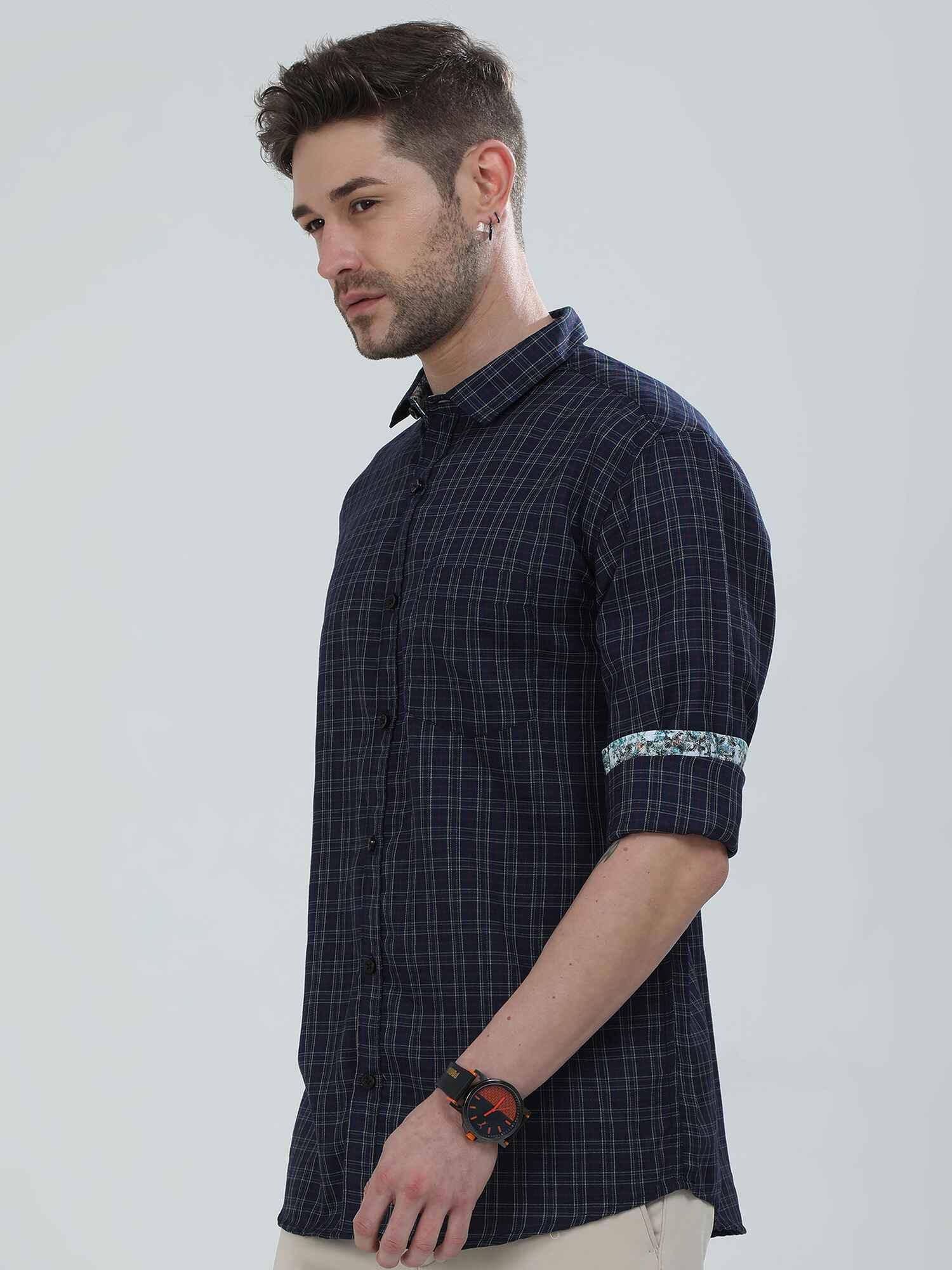 Dark Grey Checkered Cotton Shirt - Guniaa Fashions