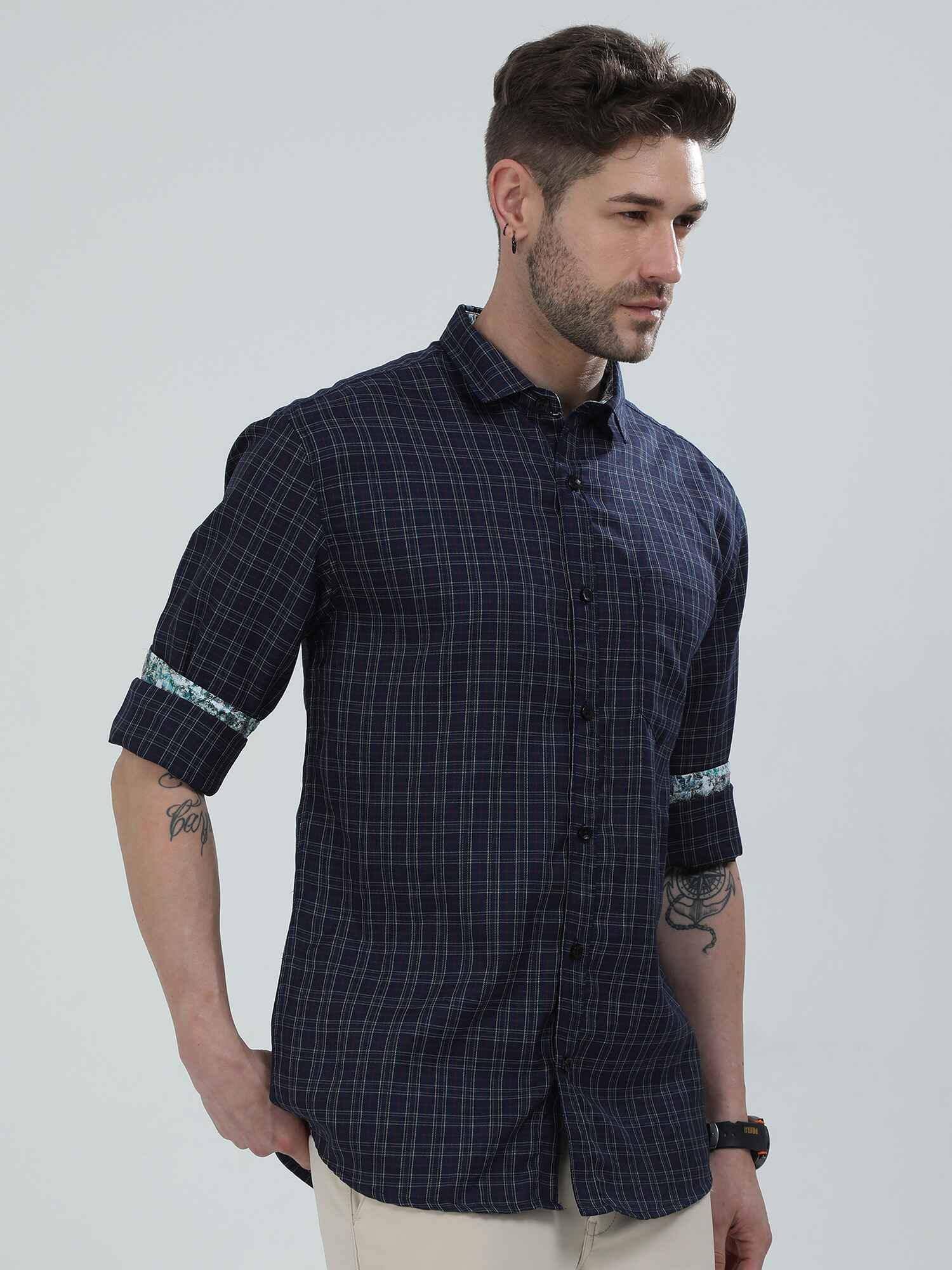 Dark Grey Checkered Cotton Shirt - Guniaa Fashions