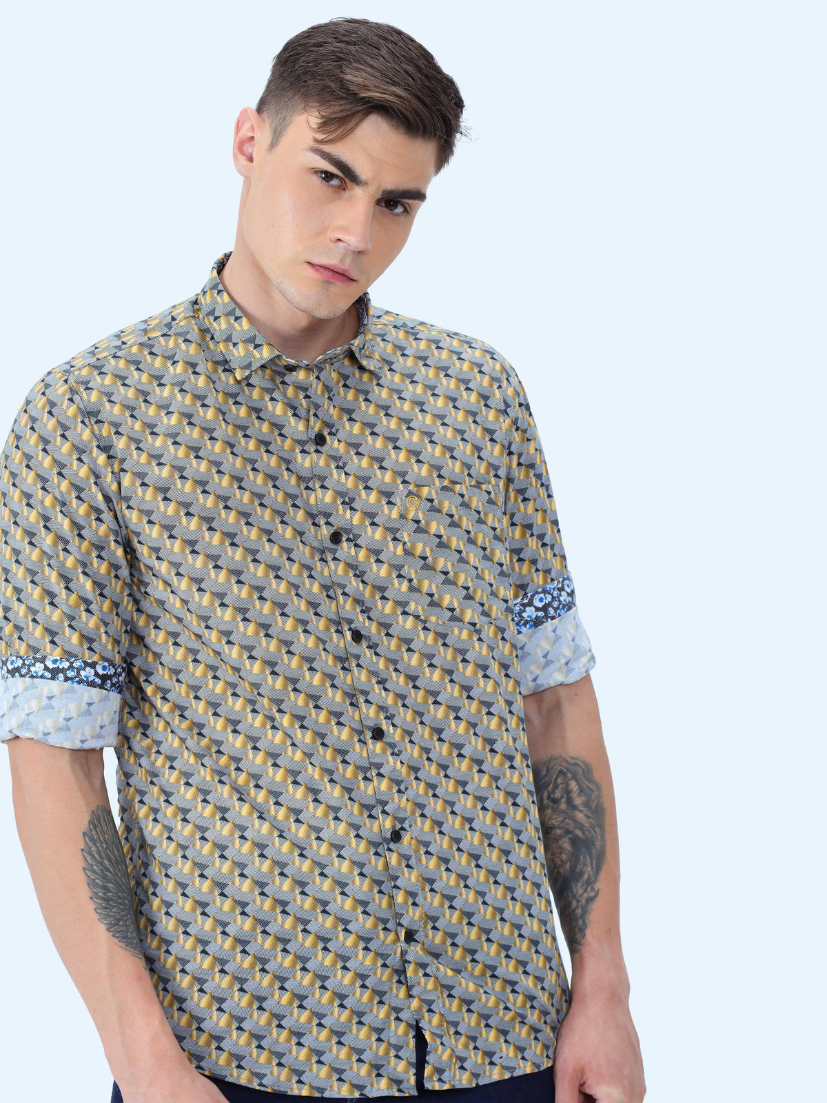 Diagonal Motifs Digital Printed Full Shirt - Guniaa Fashions