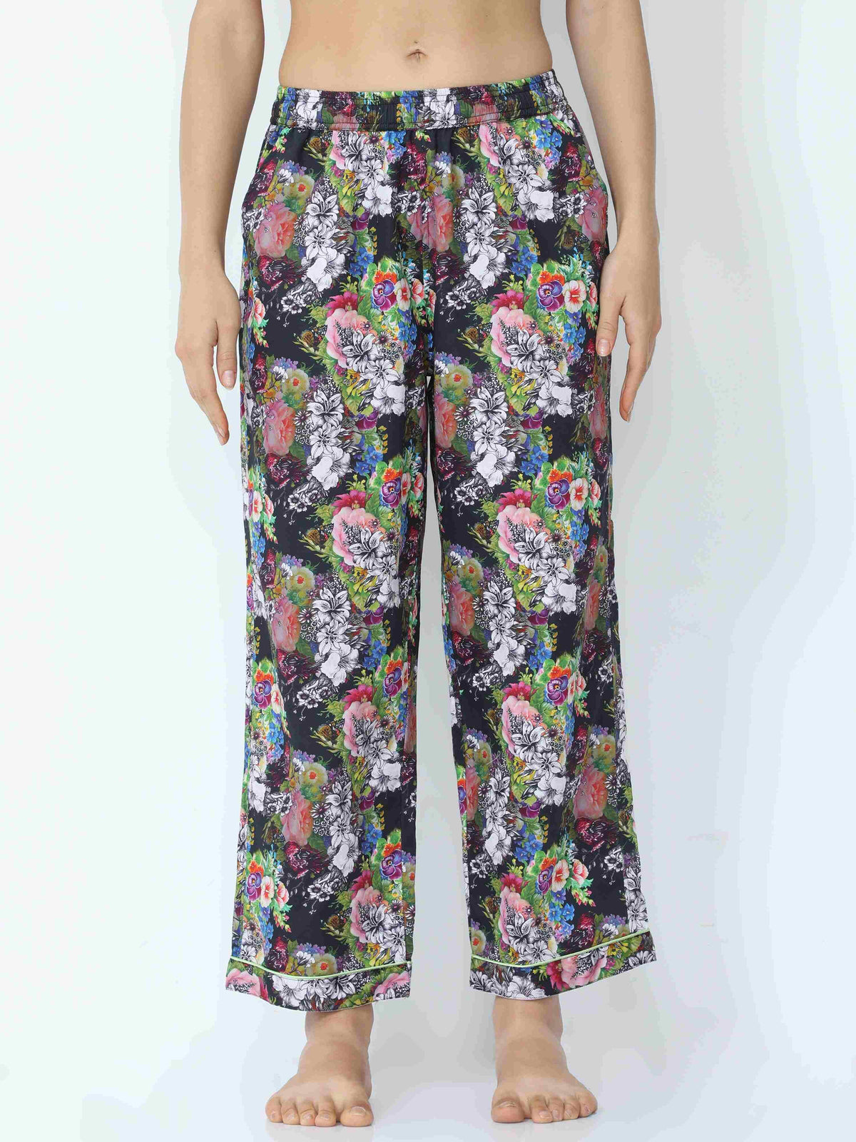 Ebony Black Floral Pajama - Guniaa Fashions