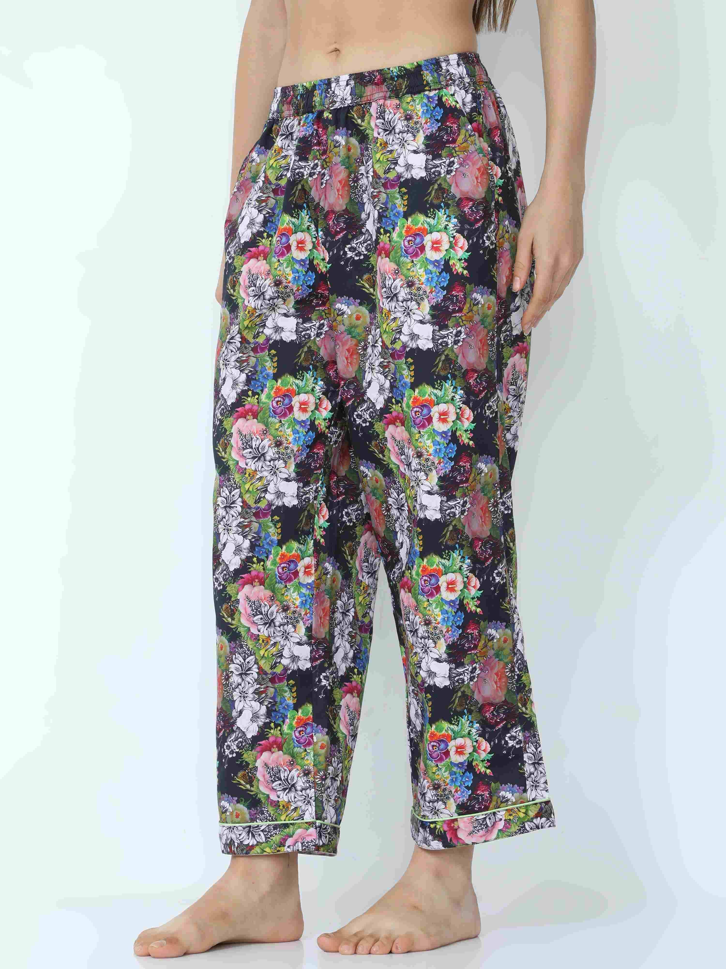 Ebony Black Floral Pajama - Guniaa Fashions