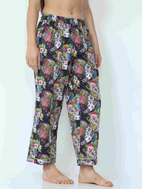 Ebony Black Floral Pajama - Guniaa Fashions