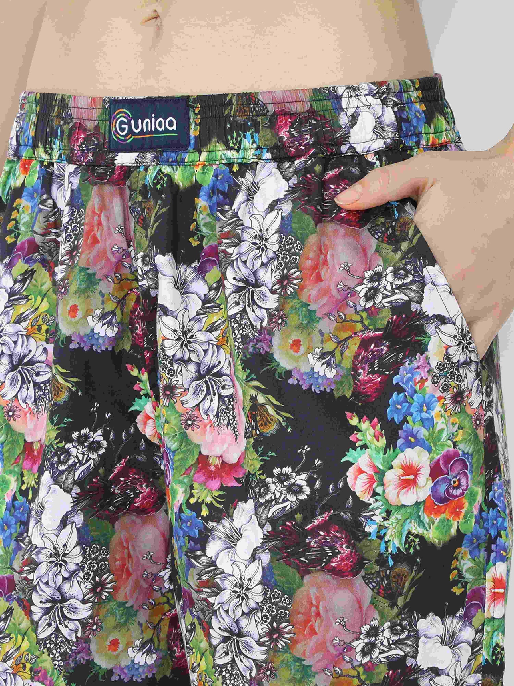 Ebony Black Floral Printed Shorts - Guniaa Fashions