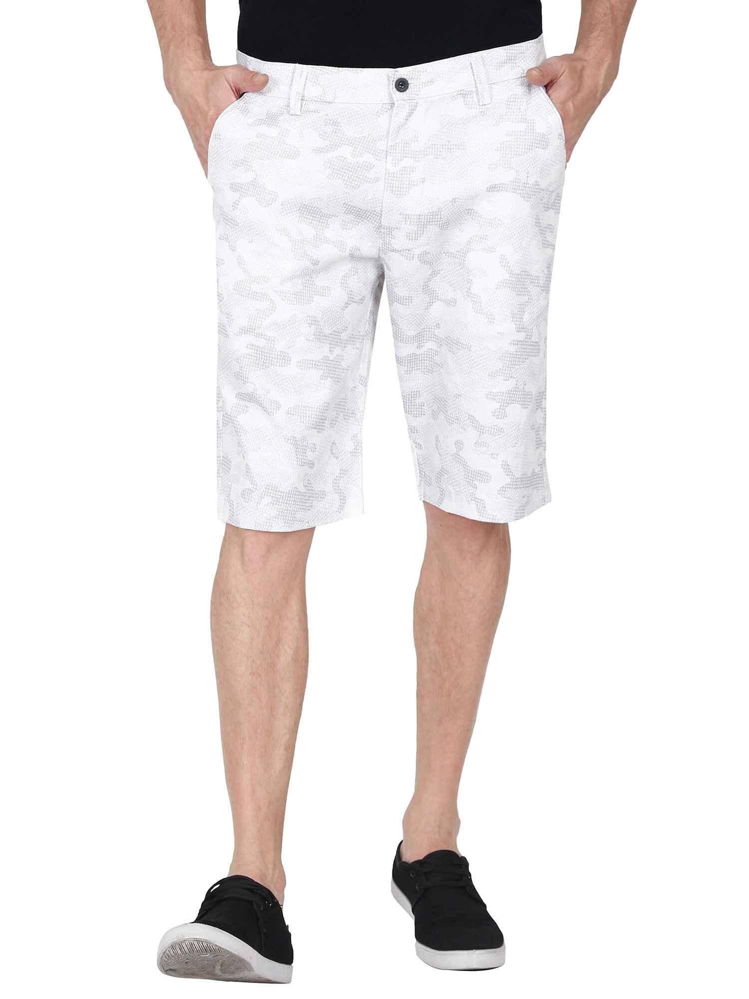 Elijaj Men White Camouflage Printed Shorts - Guniaa Fashions