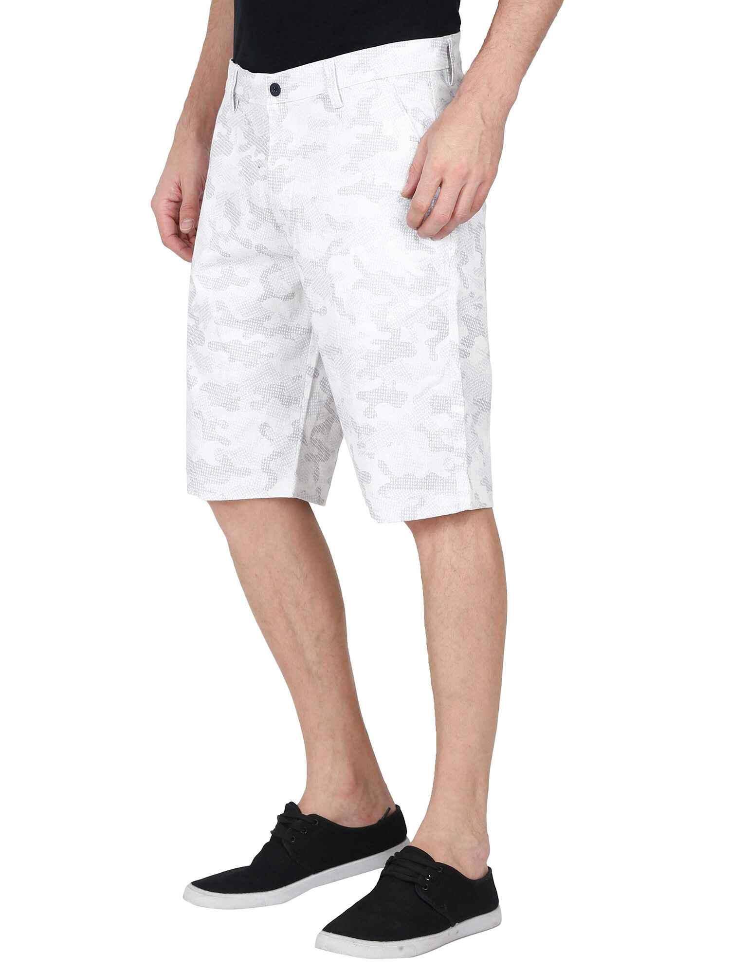 Elijaj Men White Camouflage Printed Shorts - Guniaa Fashions