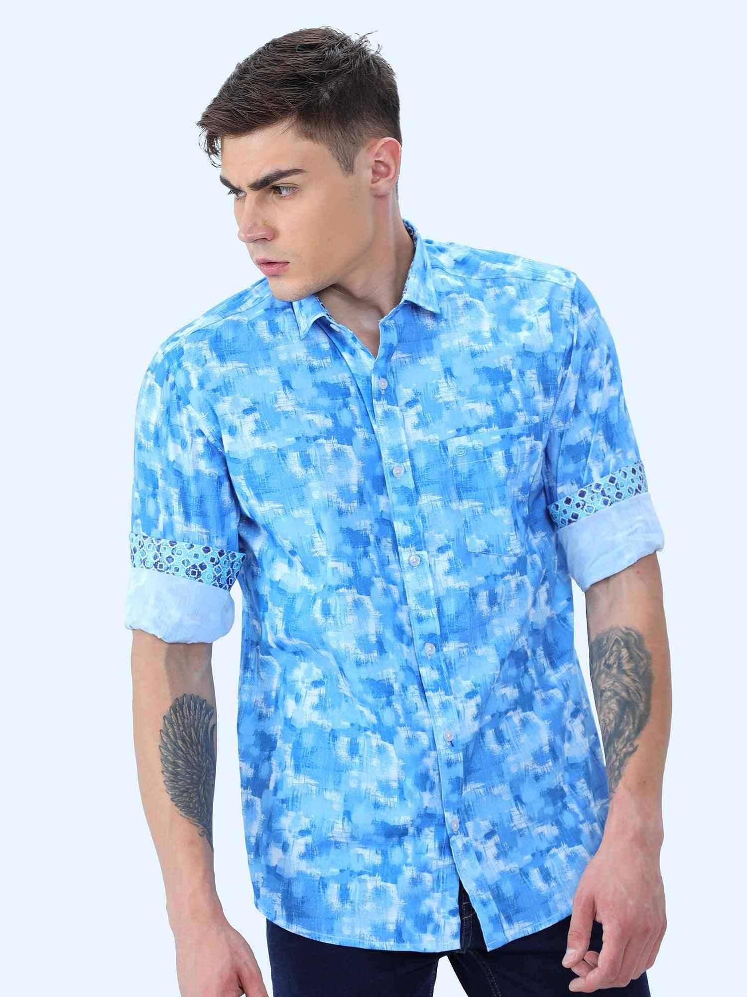 Everything Blue Digital Printed Full Shirt - Guniaa Fashions