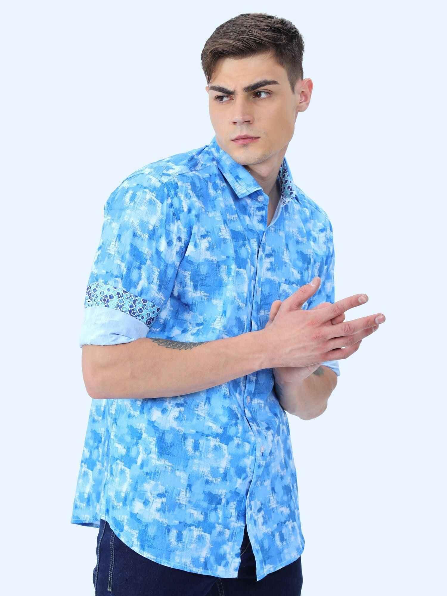 Everything Blue Digital Printed Full Shirt - Guniaa Fashions
