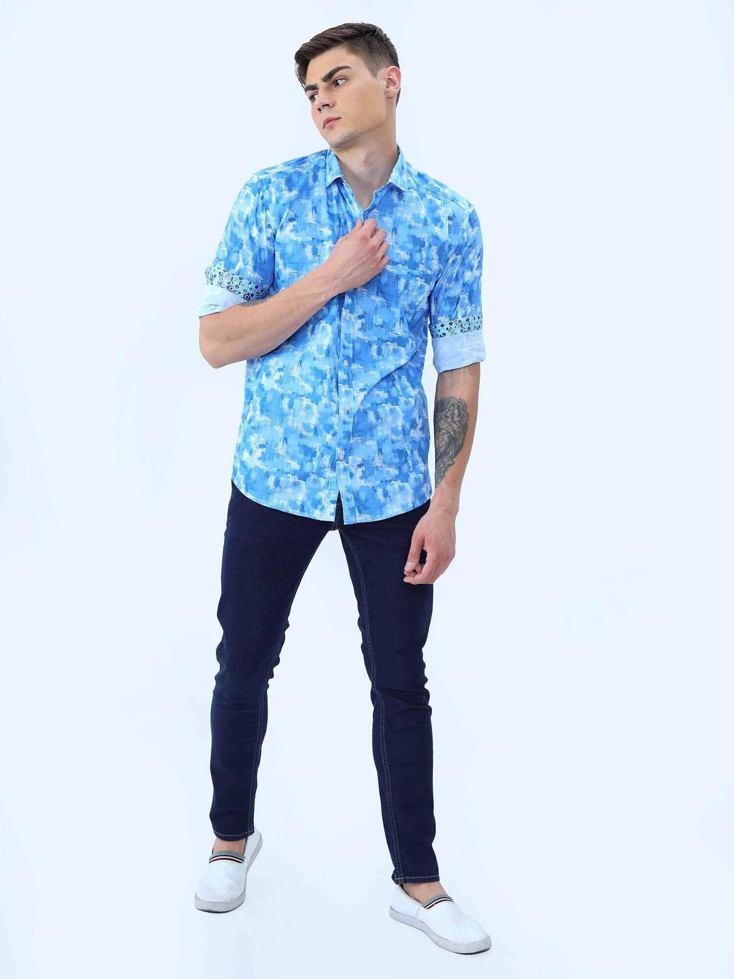 Everything Blue Digital Printed Full Shirt - Guniaa Fashions