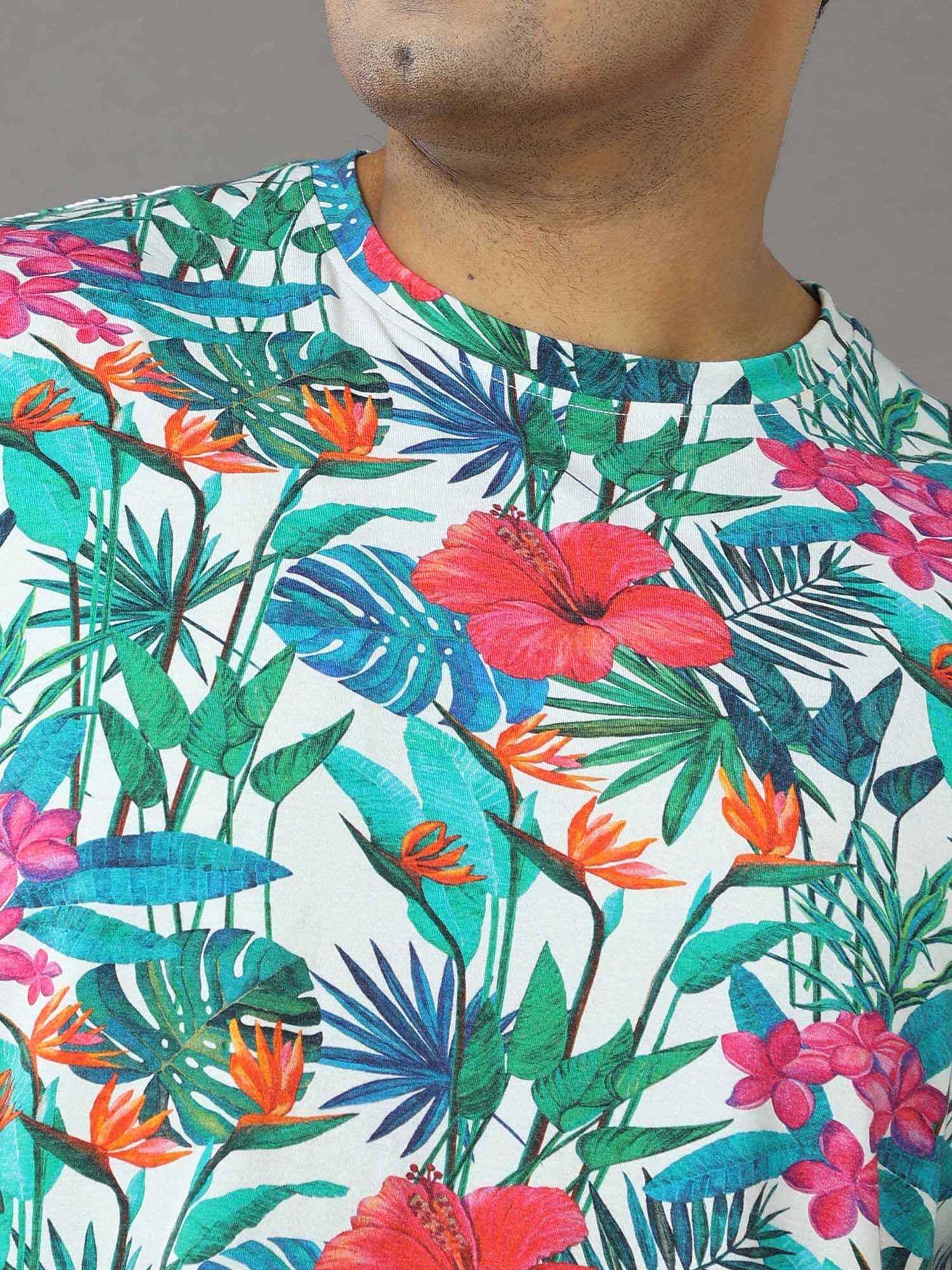 Floral Digital Printed Round Neck T-Shirt Men's Plus Size - Guniaa Fashions