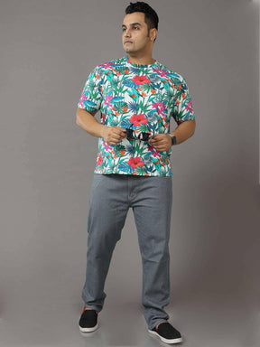Floral Digital Printed Round Neck T-Shirt Men's Plus Size - Guniaa Fashions