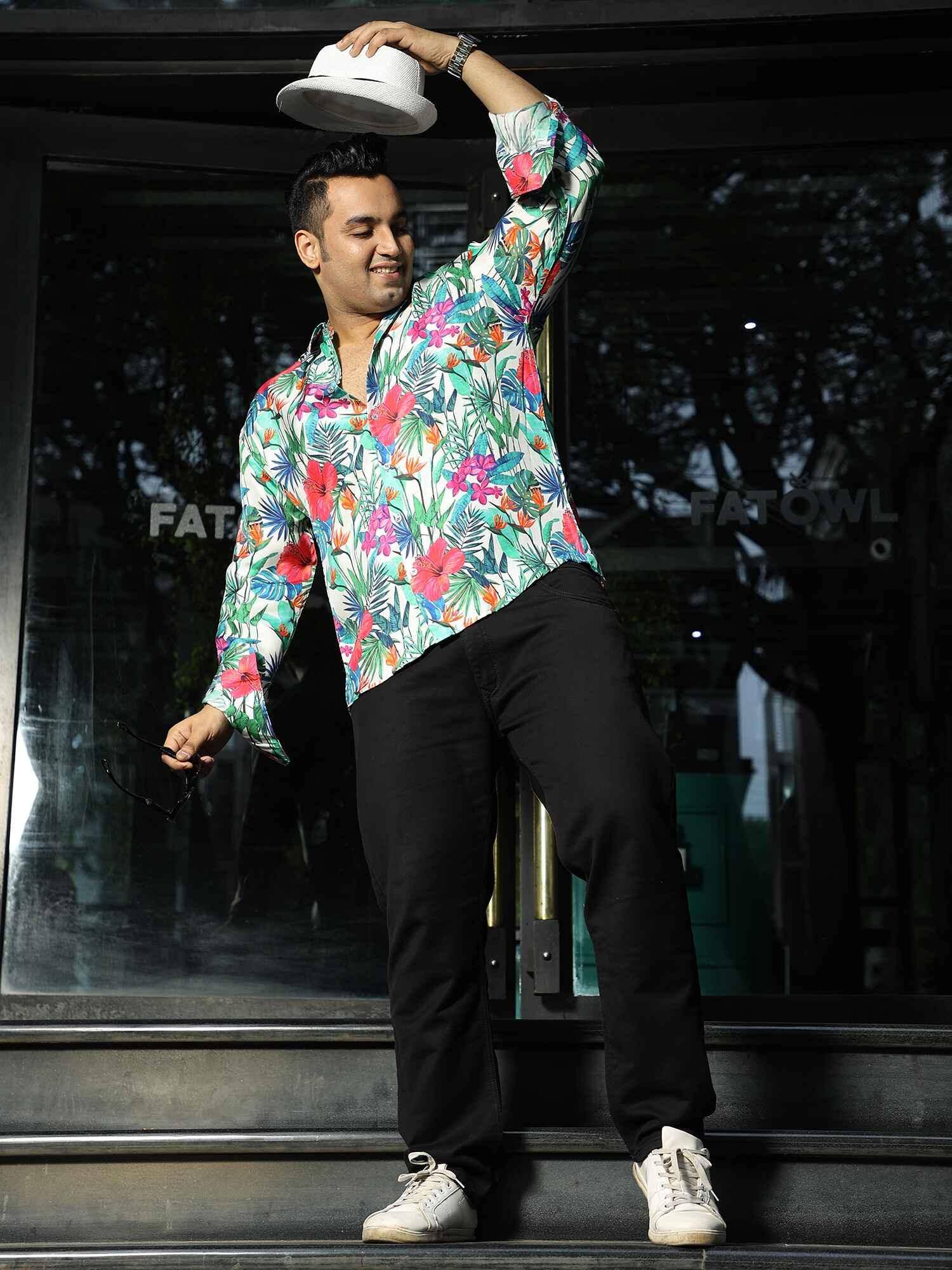 Floral Digital Printed Silk Full Shirt Men's Plus Size - Guniaa Fashions