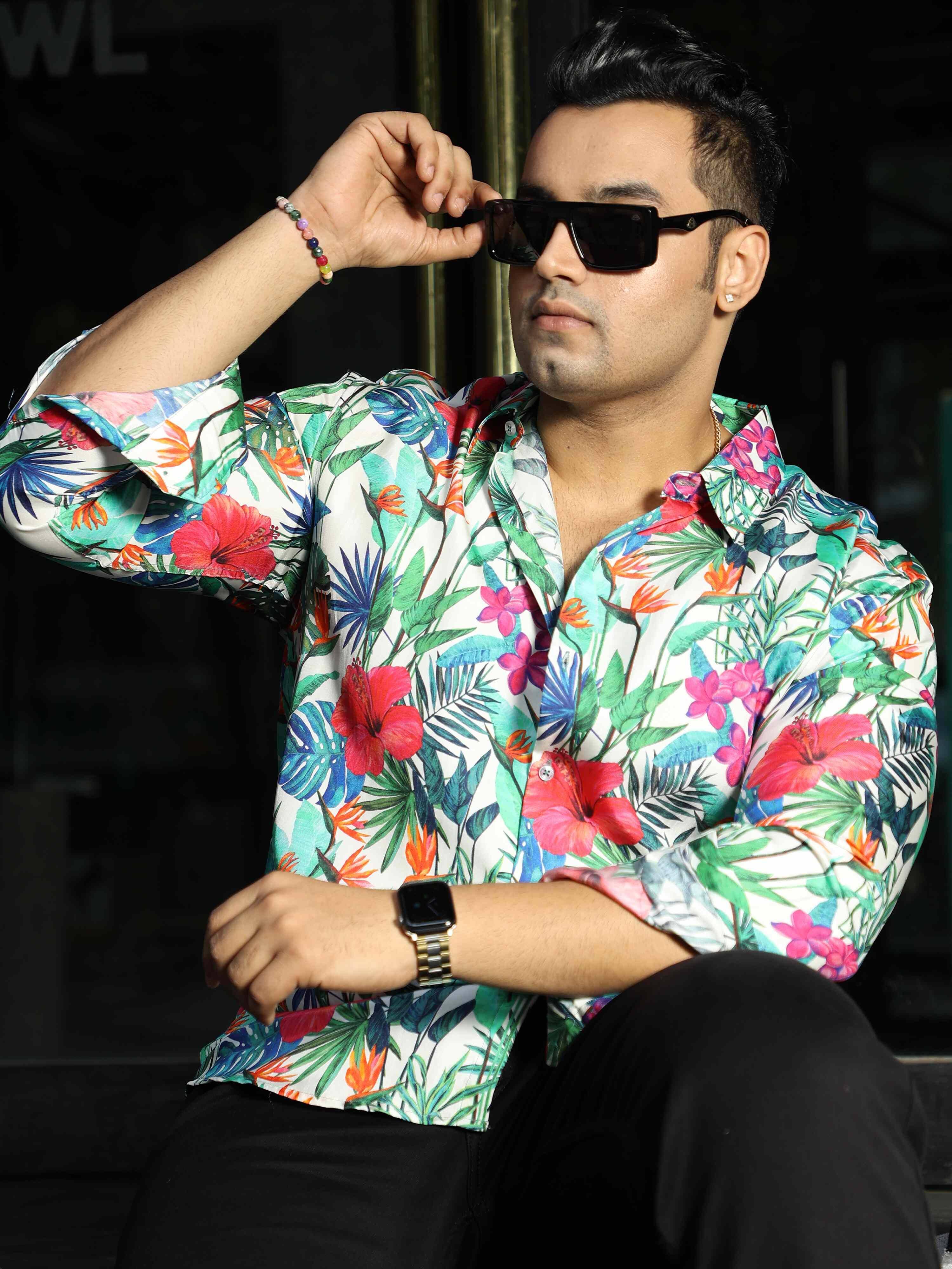 Floral Digital Printed Silk Full Shirt Men's Plus Size - Guniaa Fashions