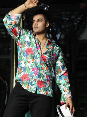 Floral Digital Printed Silk Full Shirt Men's Plus Size - Guniaa Fashions