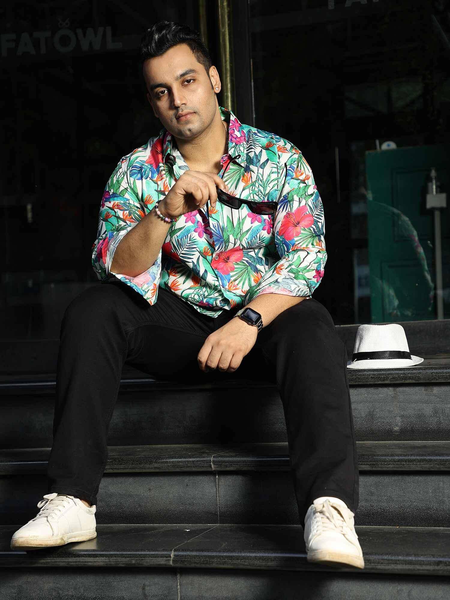 Floral Digital Printed Silk Full Shirt Men's Plus Size - Guniaa Fashions