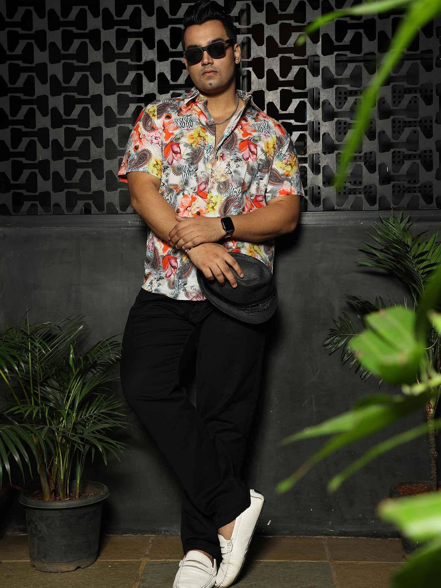 Floral Oriental Party Wear Half Shirt Men's Plus Size - Guniaa Fashions