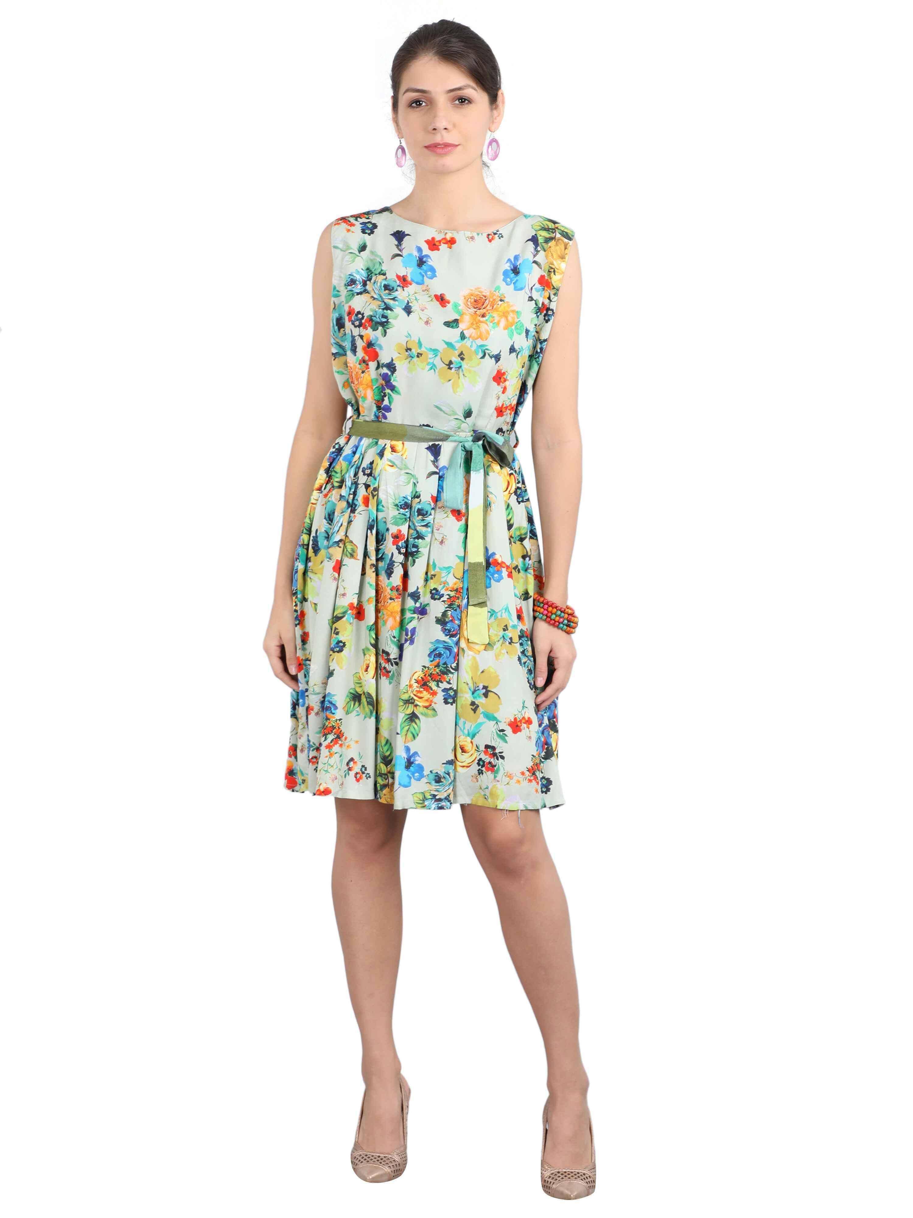 Floral Print Knee Length Dress - Guniaa Fashions