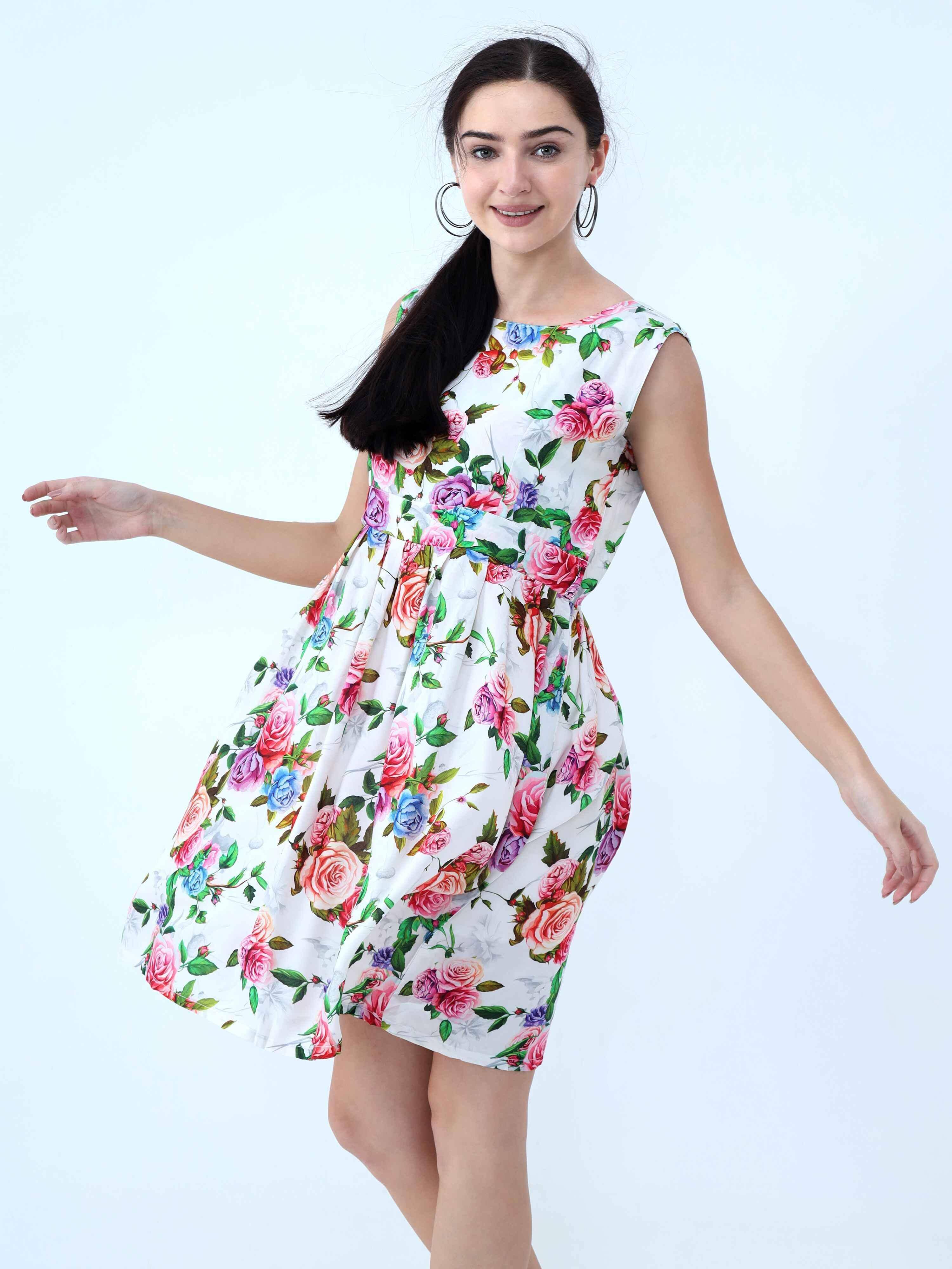 Floral print knee length dresses best sale