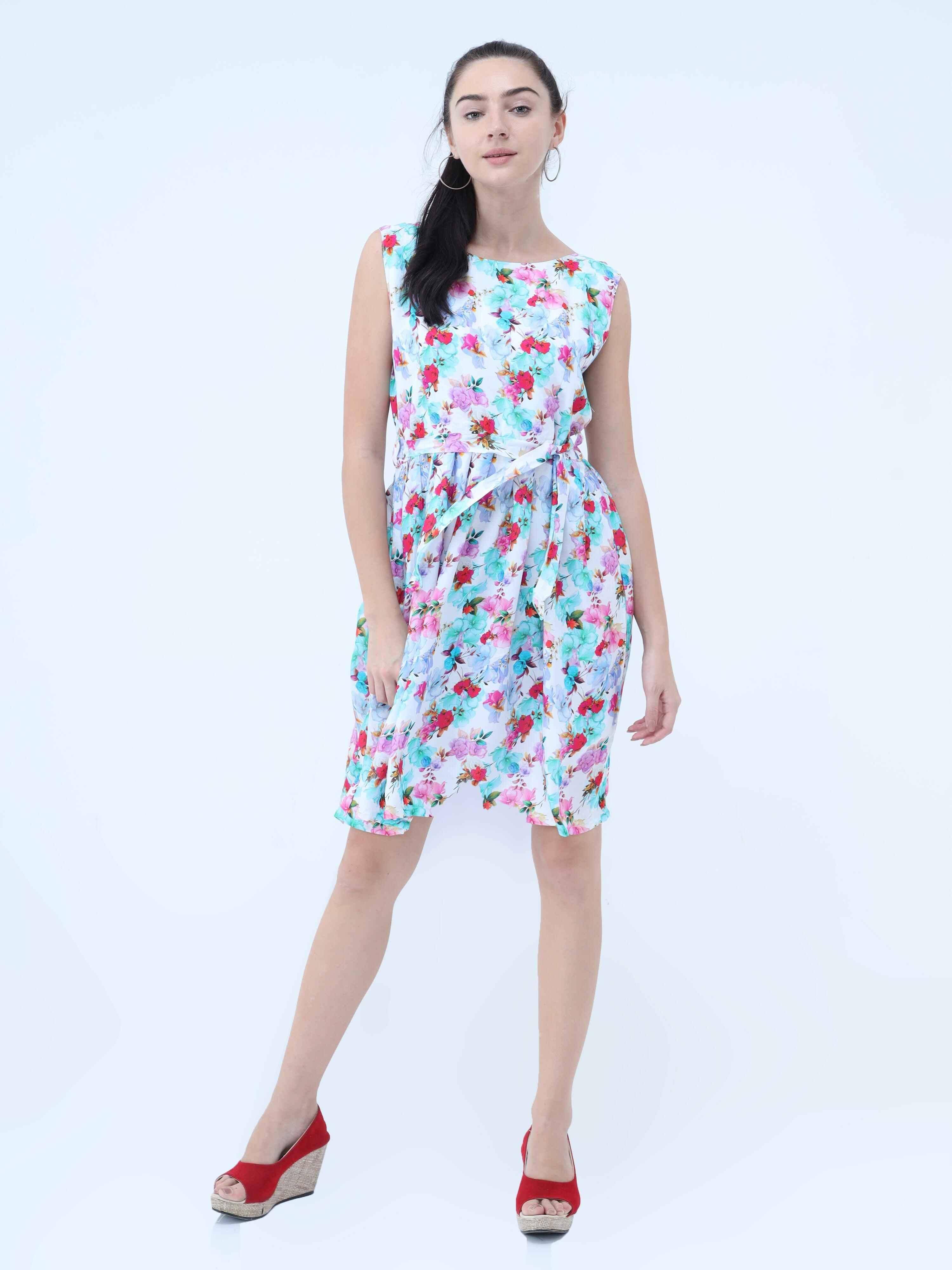 Floral Print Knee Length Dress - Guniaa Fashions