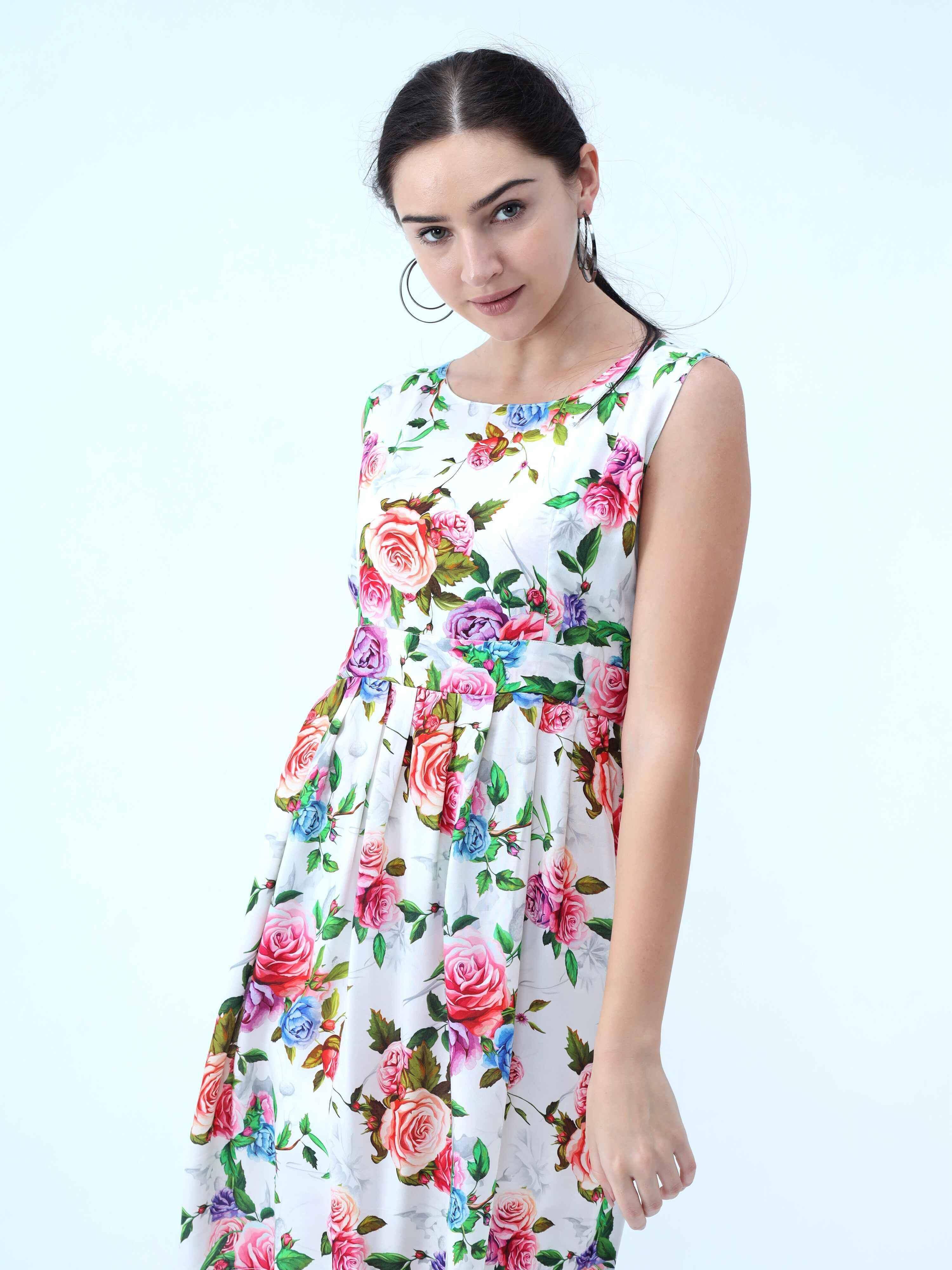 Floral Print Knee Length Dress - Guniaa Fashions