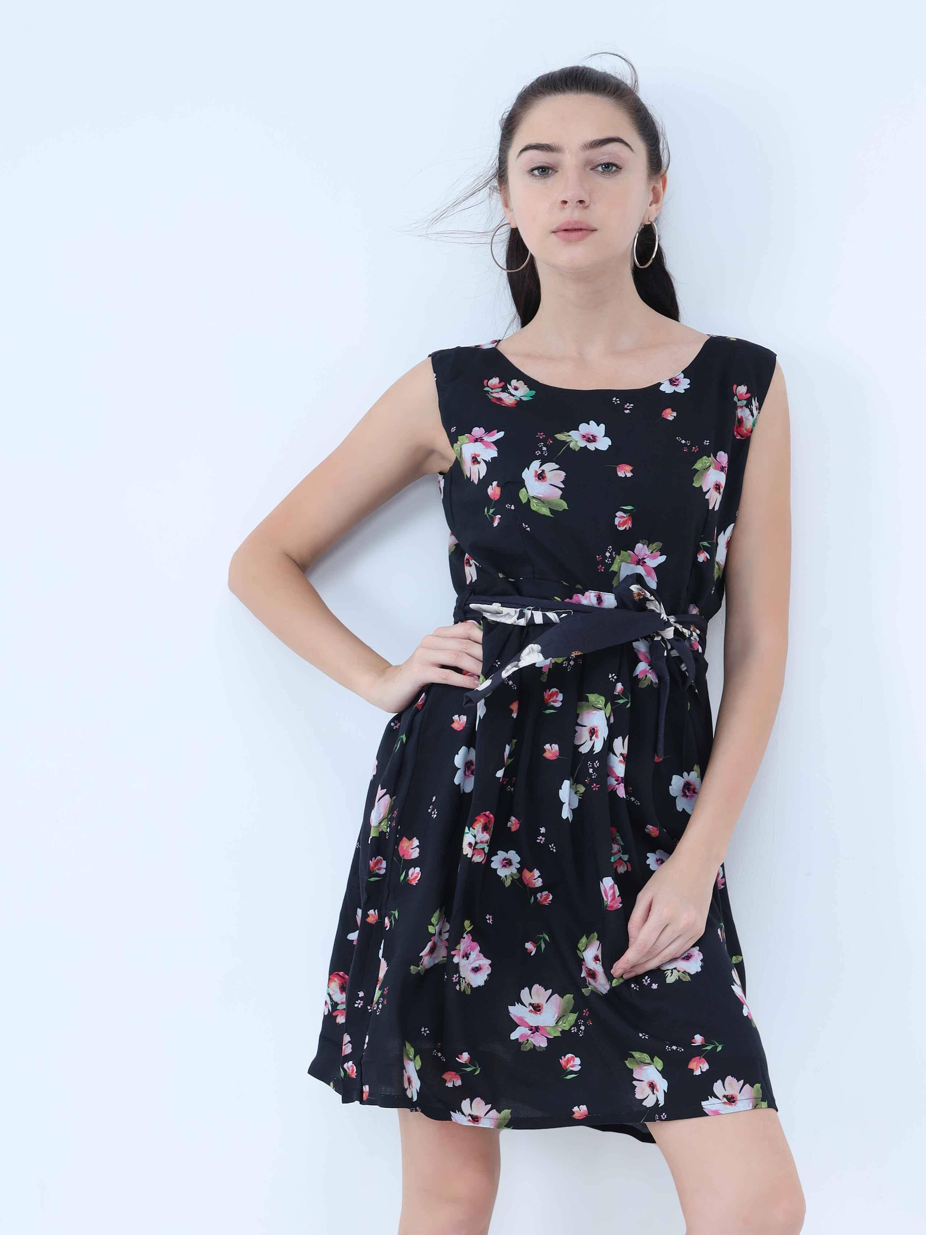 Floral Print Knee Length Dress - Guniaa Fashions