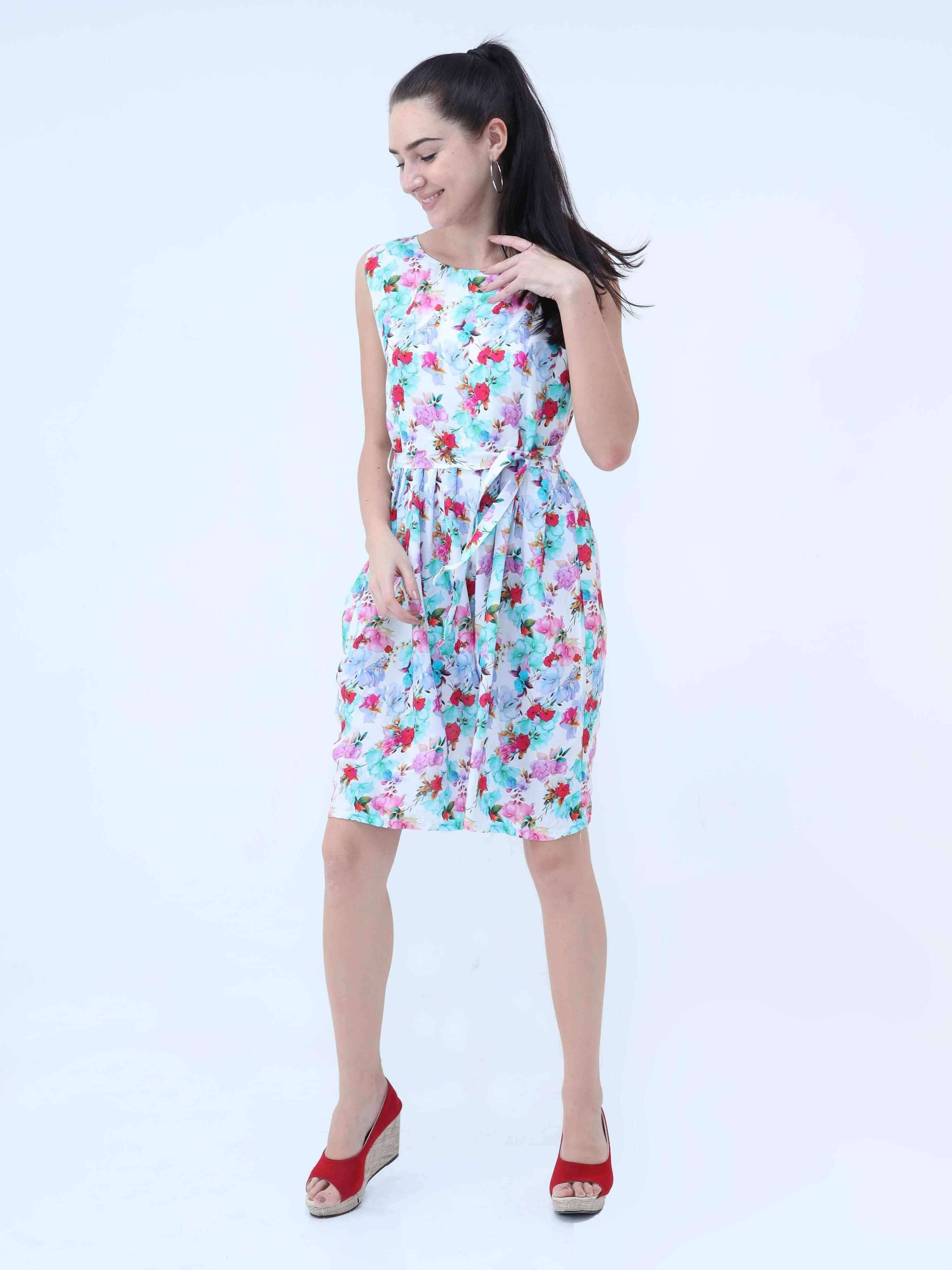 Floral Print Knee Length Dress - Guniaa Fashions