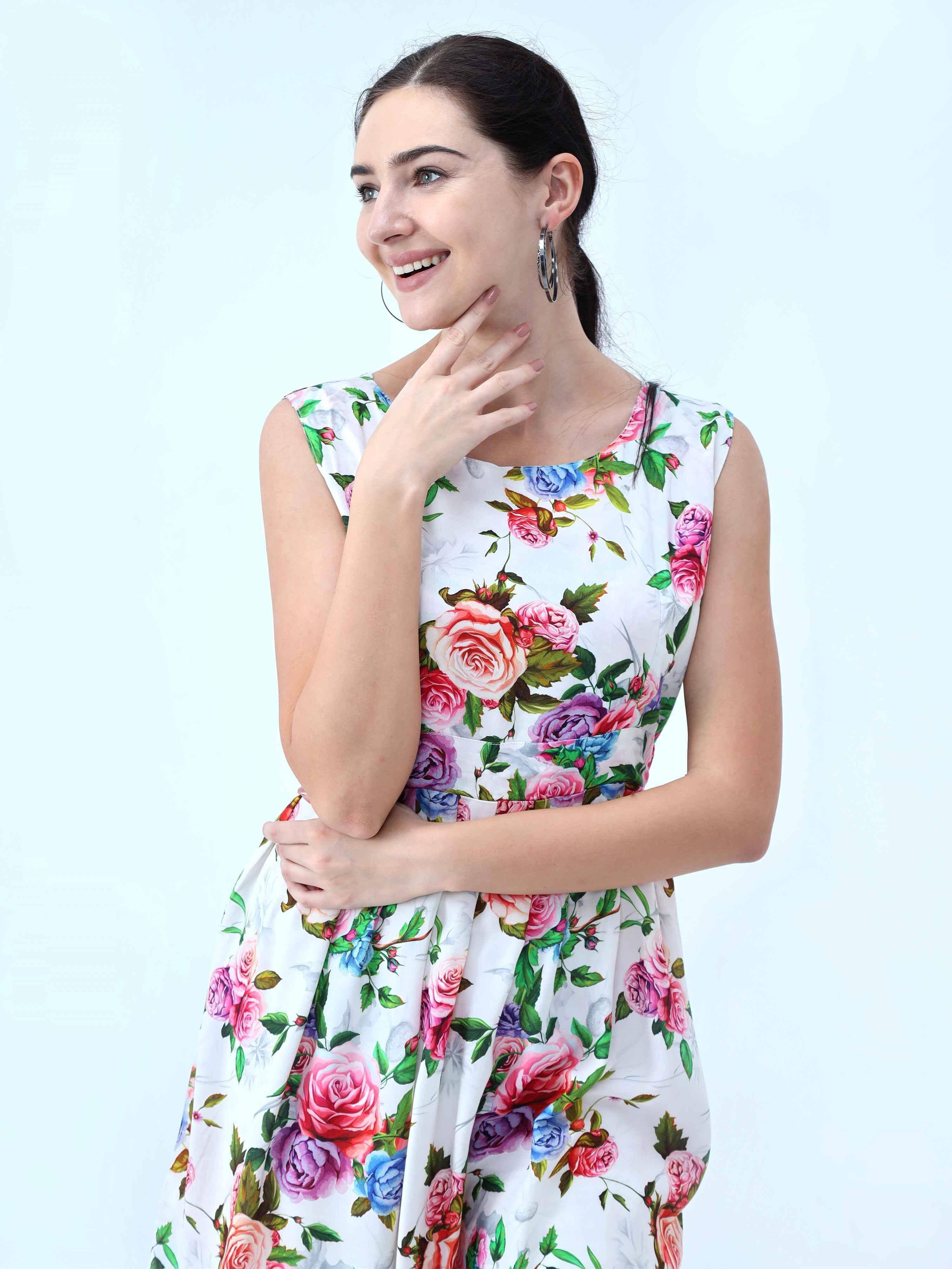 Floral Print Knee Length Dress - Guniaa Fashions