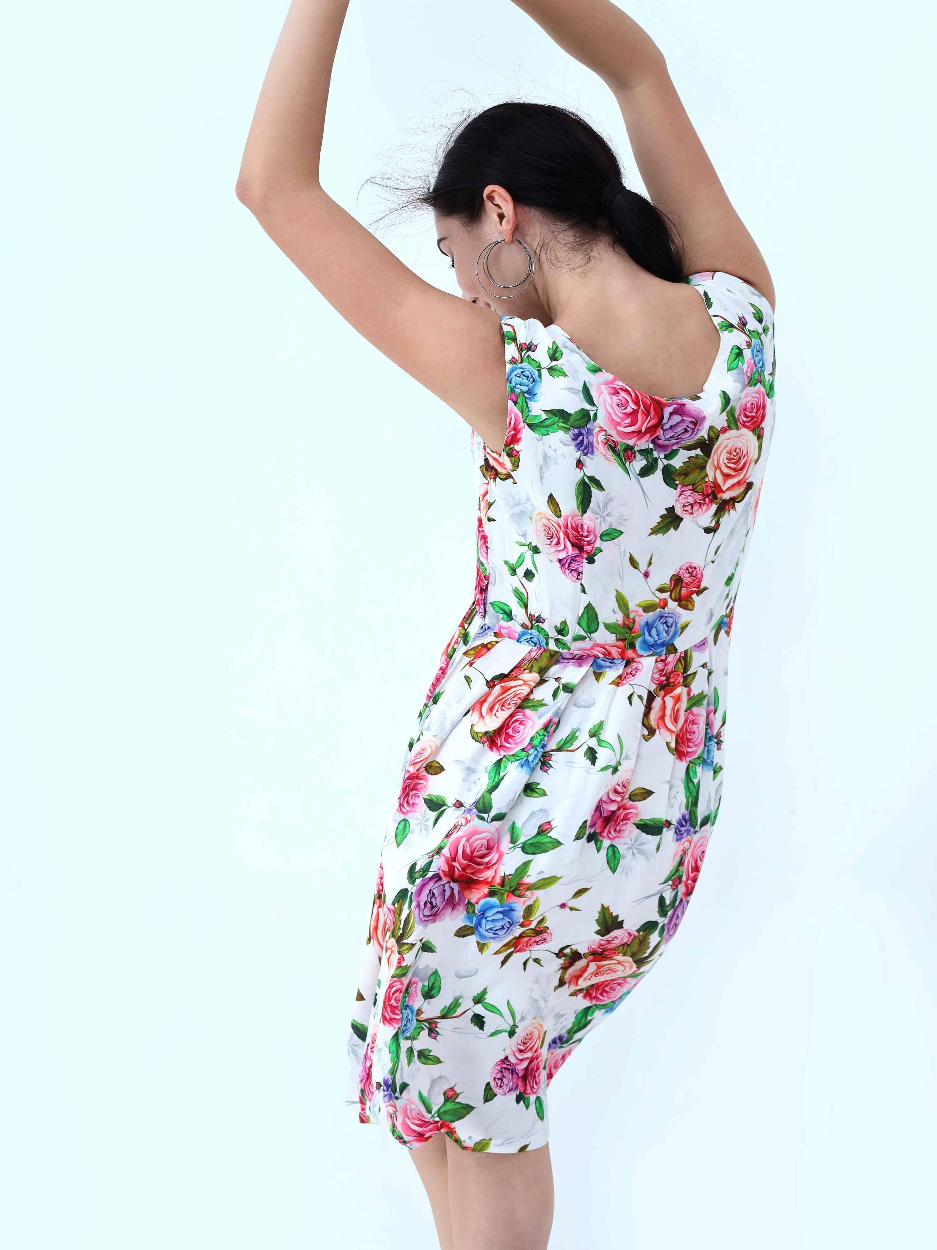 Floral Print Knee Length Dress - Guniaa Fashions